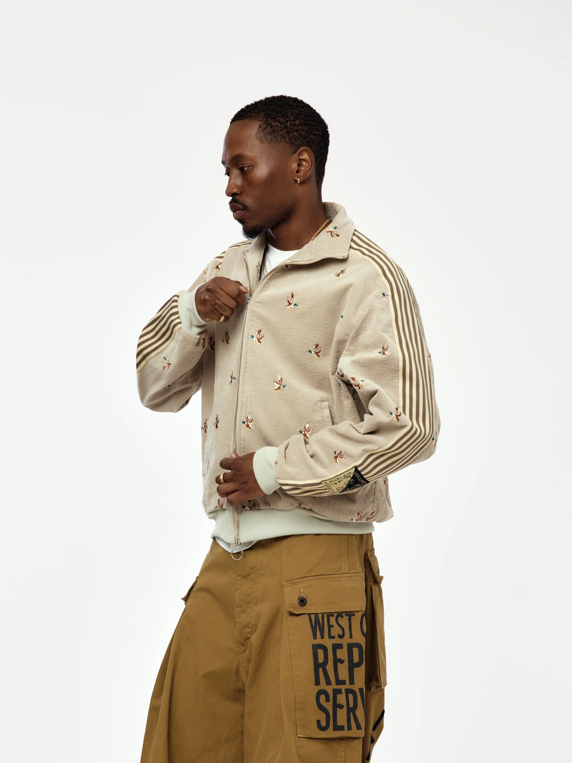 11W Stretch Corduroy DUCK Embroidery Track JKT (Banner Stripe) - Image 2