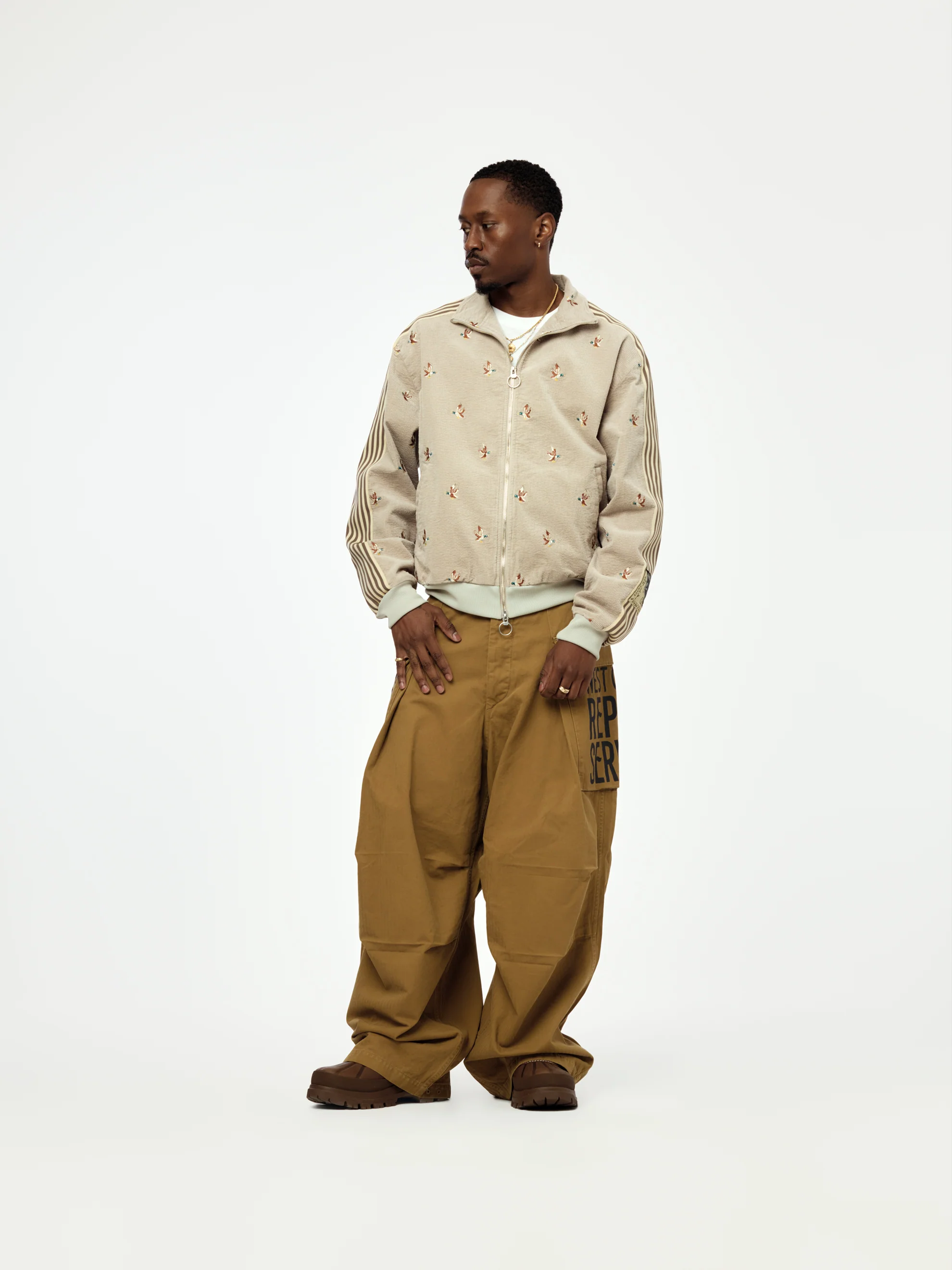 11W Stretch Corduroy DUCK Embroidery Track JKT (Banner Stripe) - Image 4