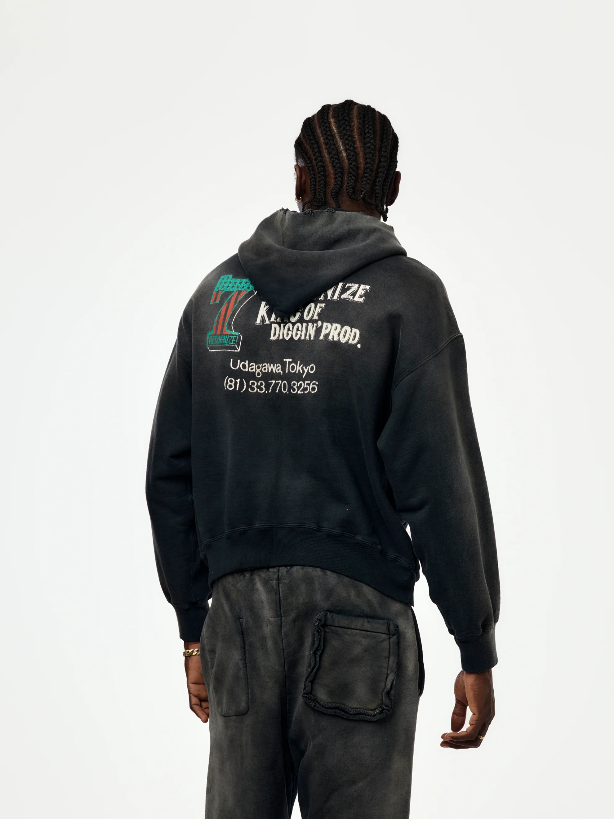 #7 Vinyl Zip Aged Hoodie (Black) - Image 3