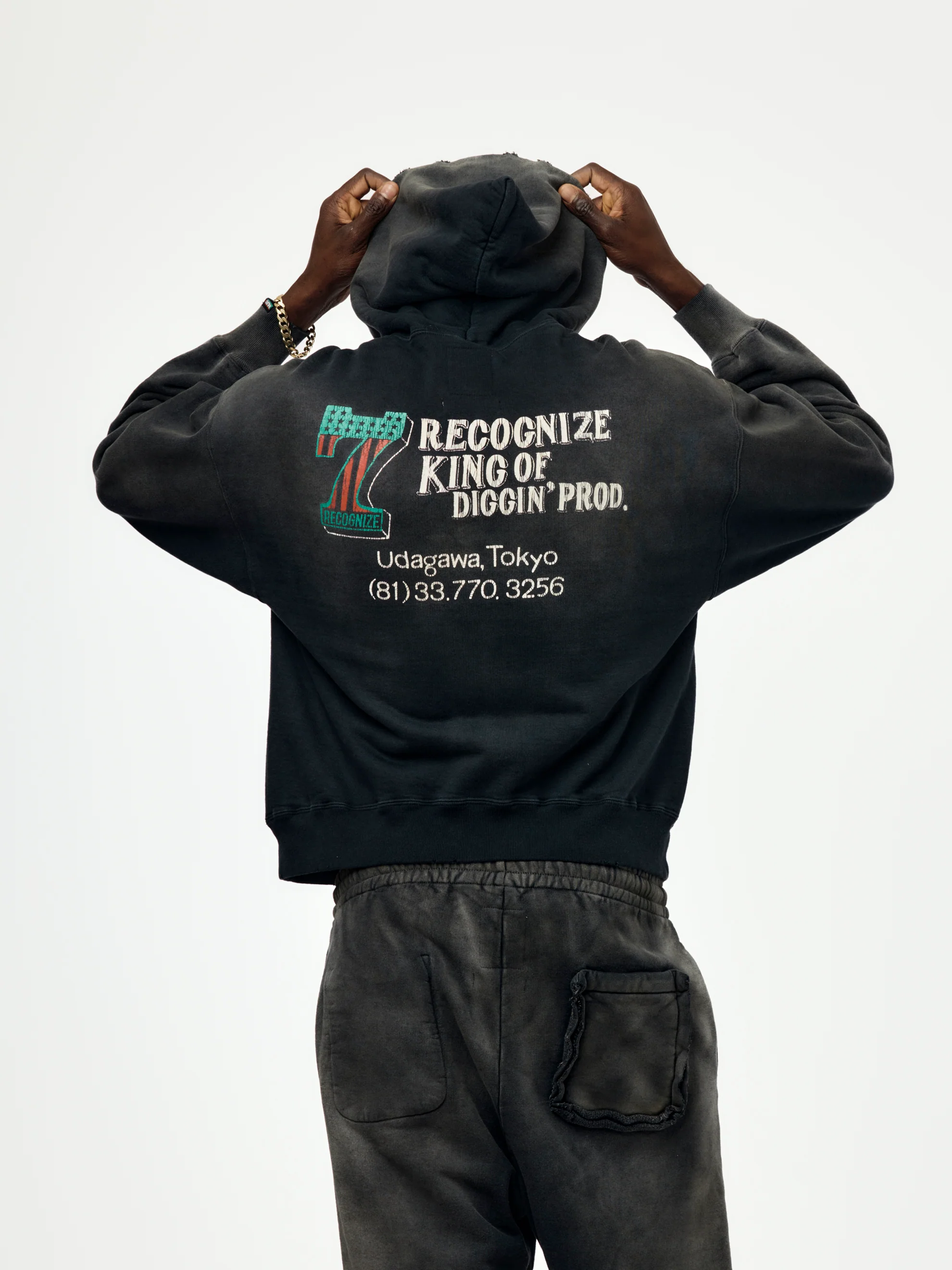 #7 Vinyl Zip Aged Hoodie (Black) - Image 4