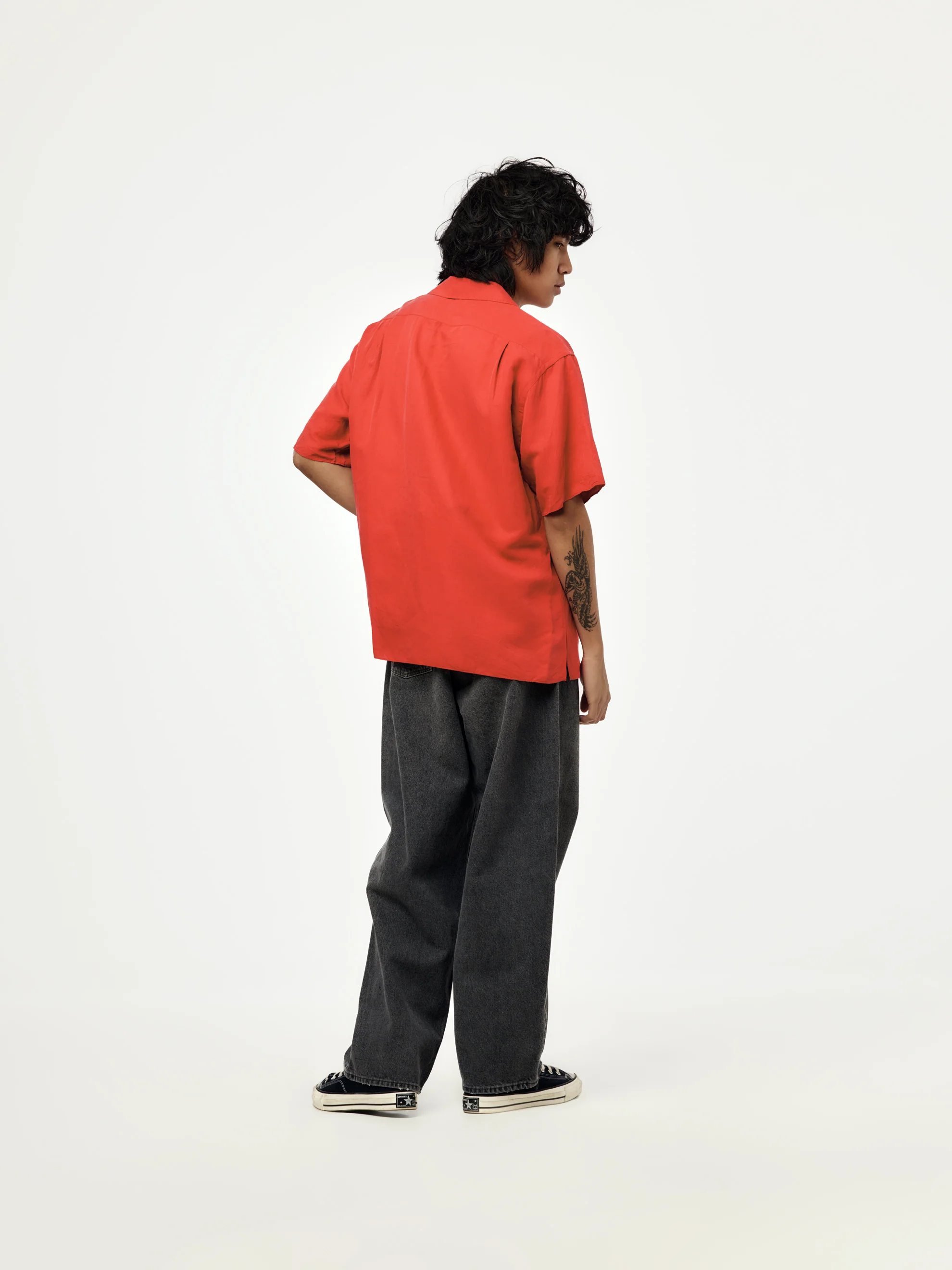 Vintage Silk Linen Short-Sleeve Open Collar Shirt (Red) - Image 5