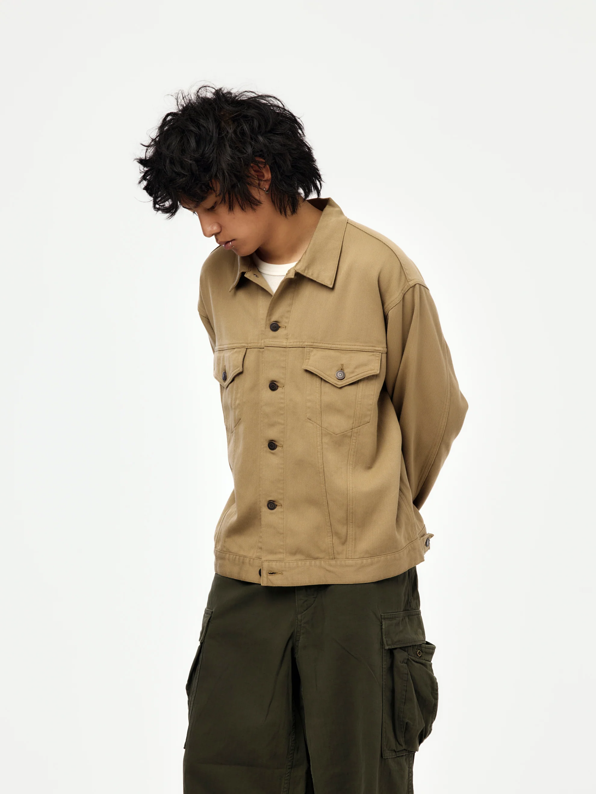 Washed Silk Cotton Pique 3rd Type Jacket (Beige) - Image 2