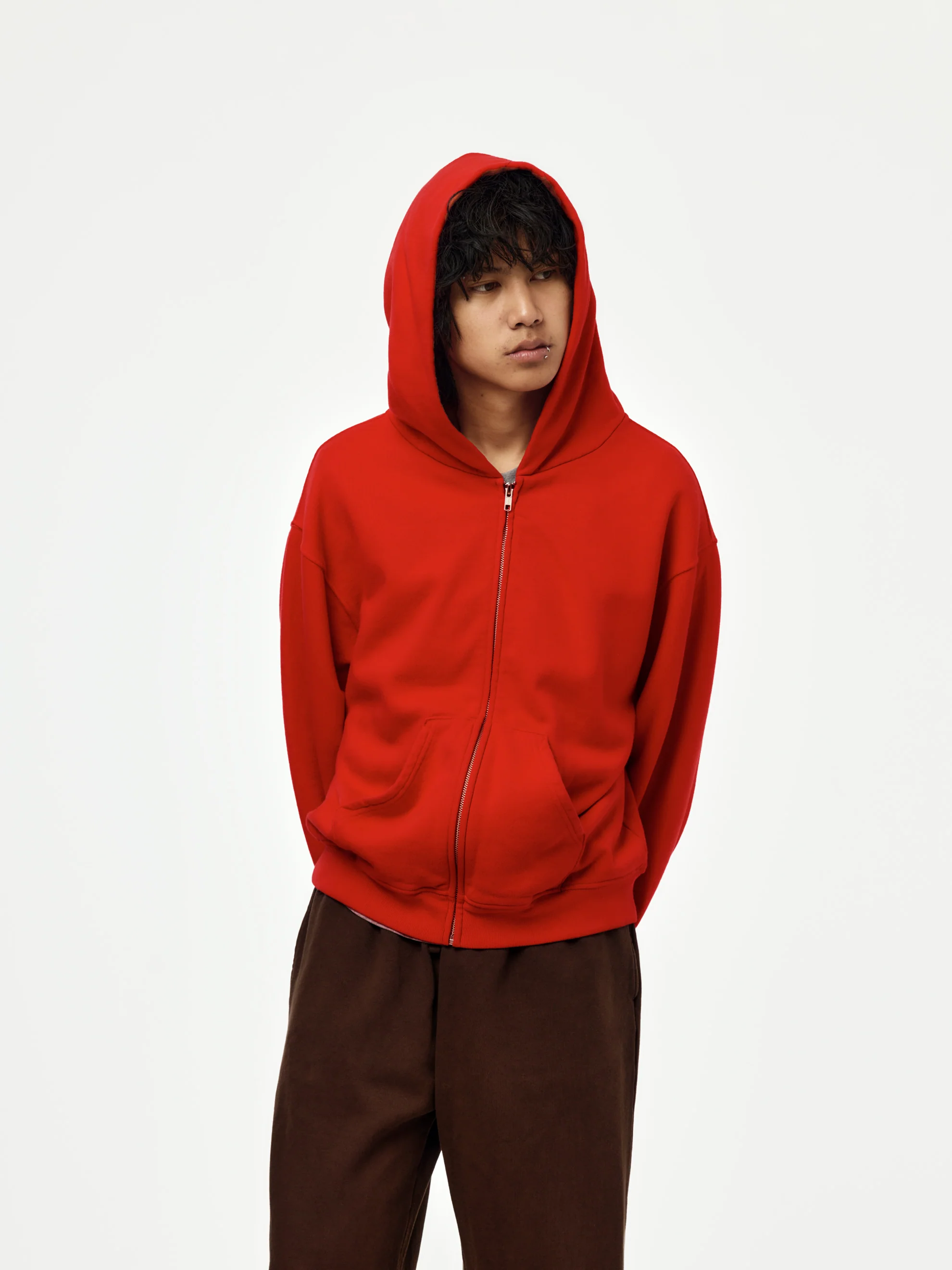 baggy crop zip hoodie (red)