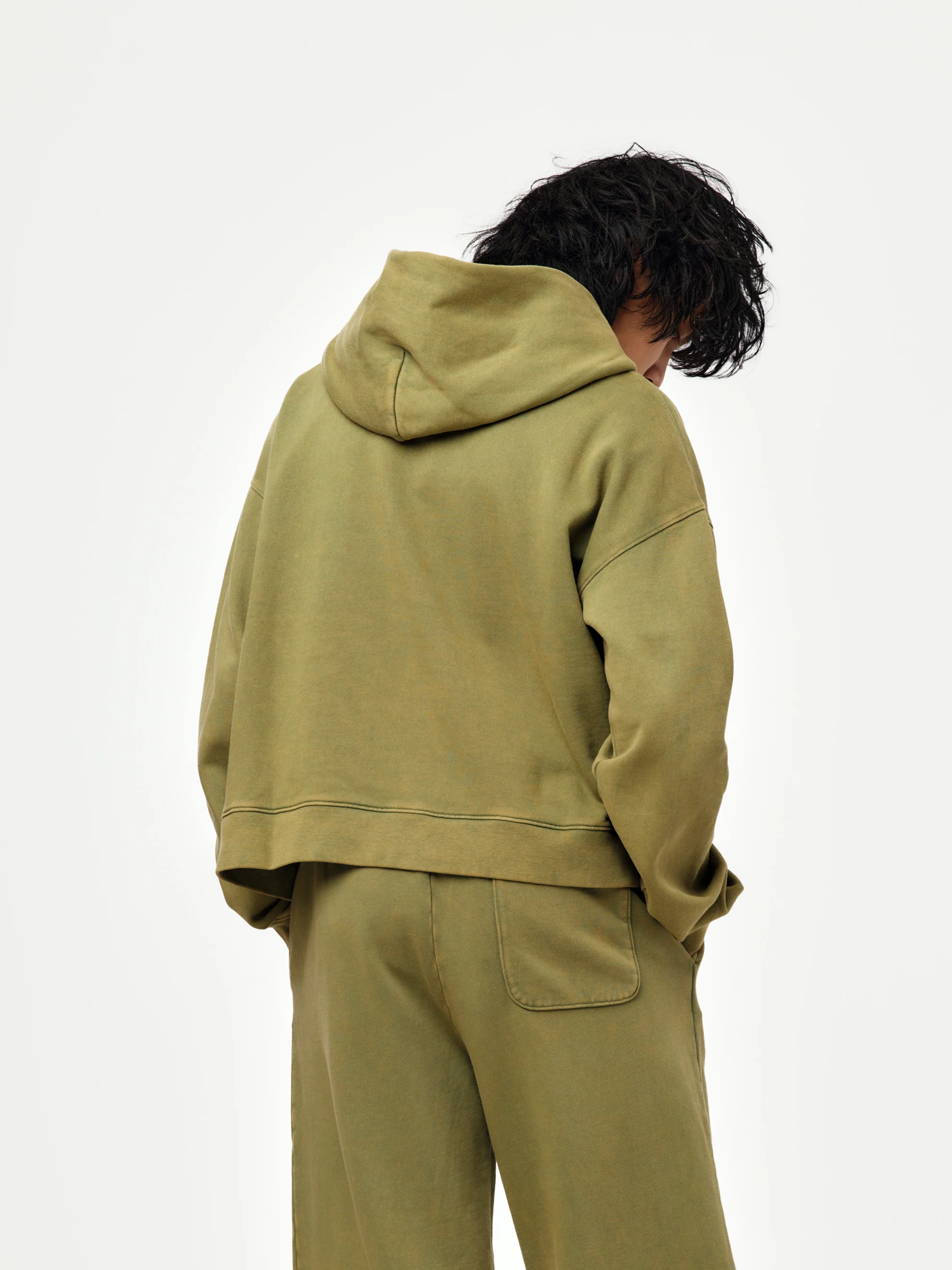 box crop hoodie (washed green olive) - Image 3
