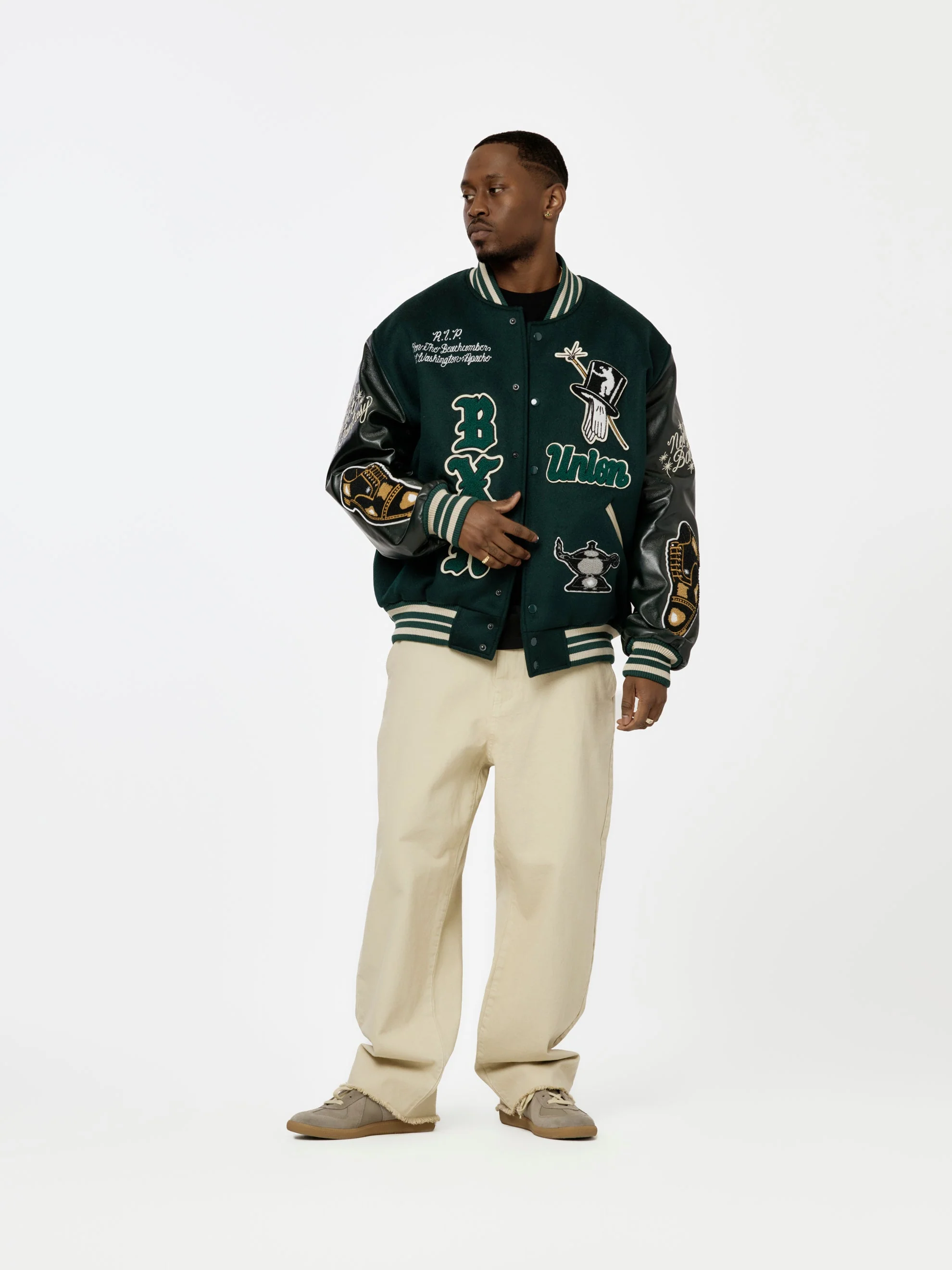 BXR + UNION GENTS OF DESIRE LETTERMAN JACKET (Emerald / Cream) - Image 5
