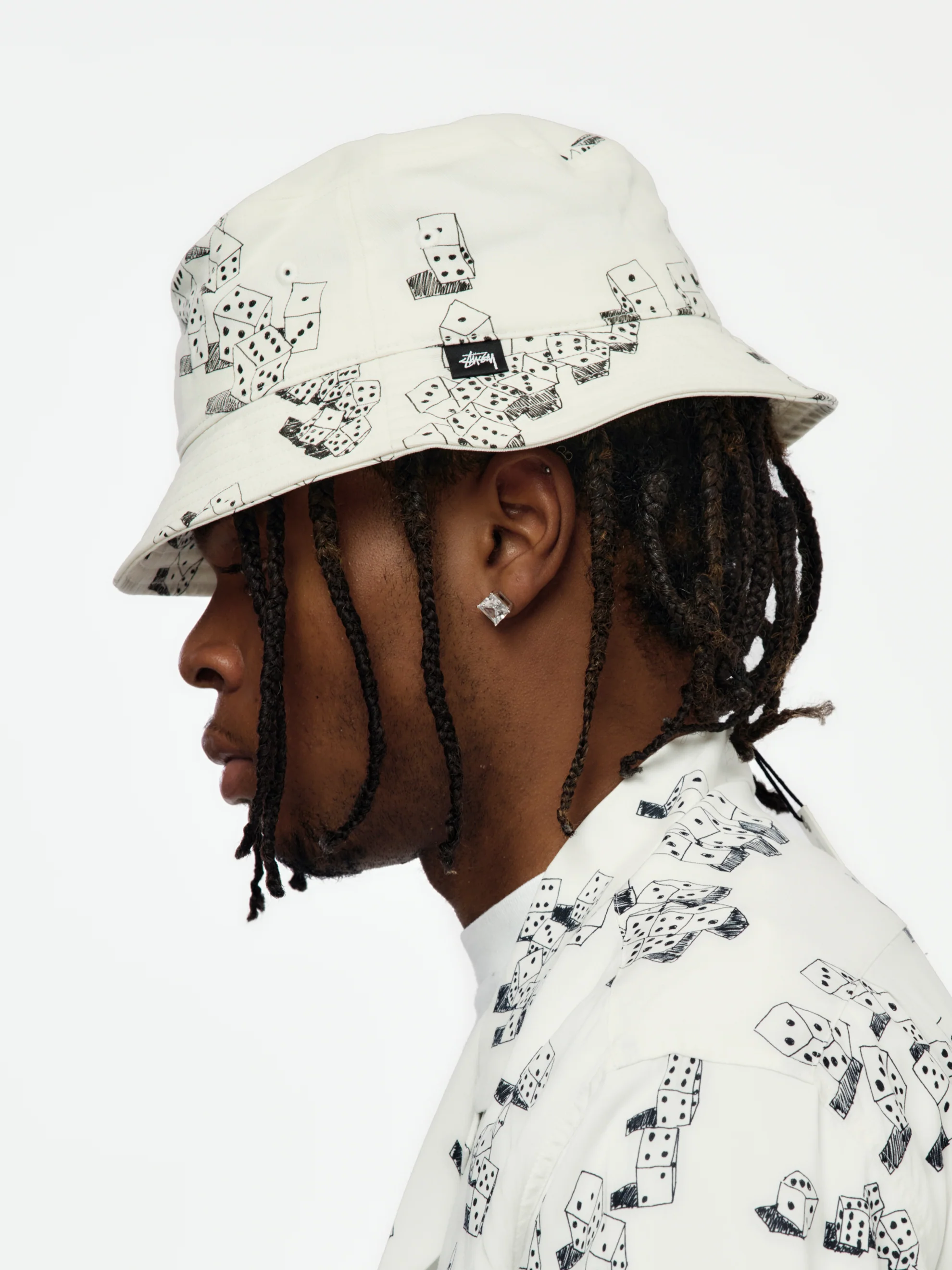 Casinola x Jonas Wood Made By Stussy Dice Bucket Hat (White) - Image 3