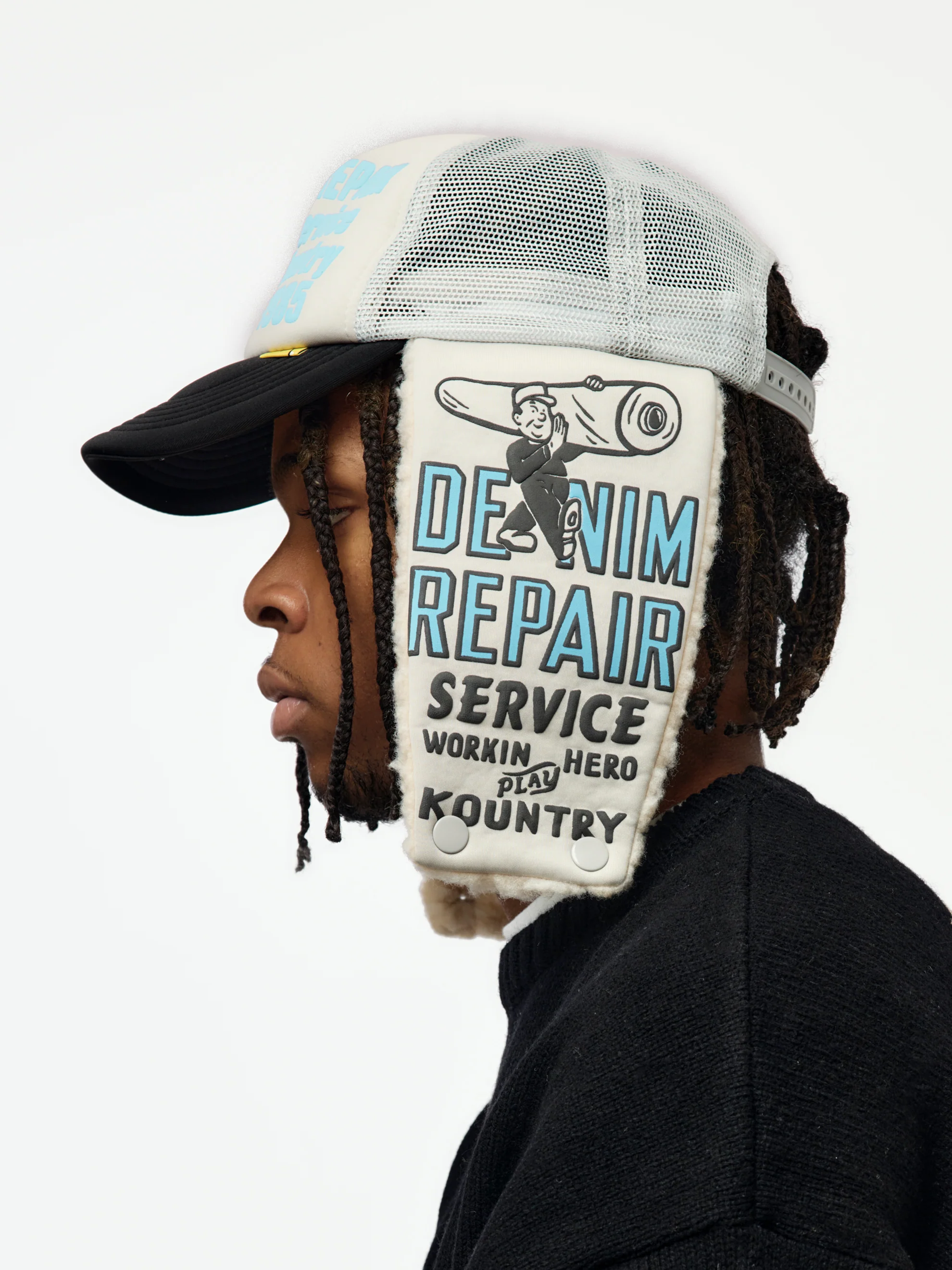 DENIM REPAIR SERVICE LUMBER Trucker Cap (Grey/Black) - Image 3