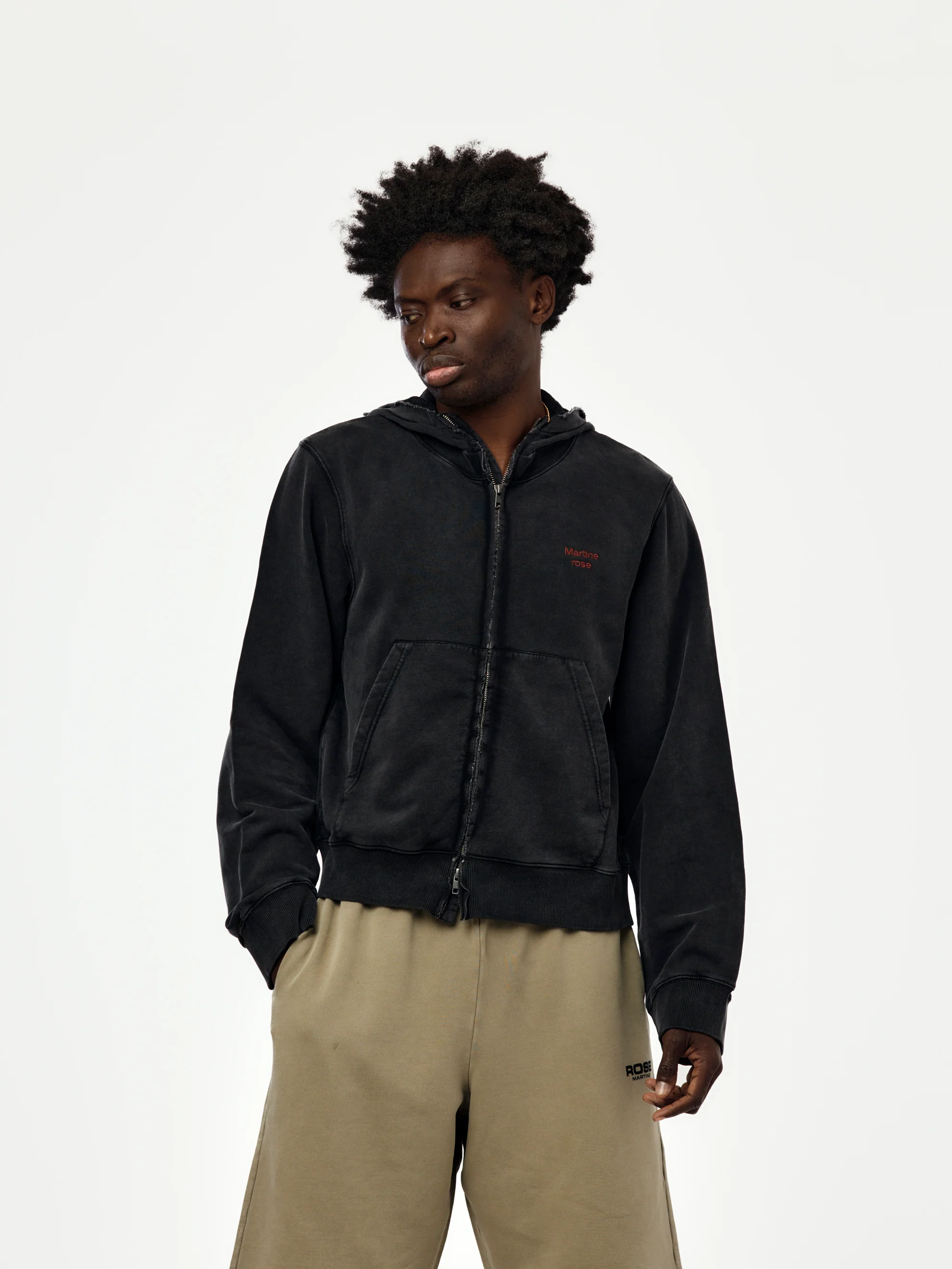 HOODED ZIP CREW (BLACK WASHED)