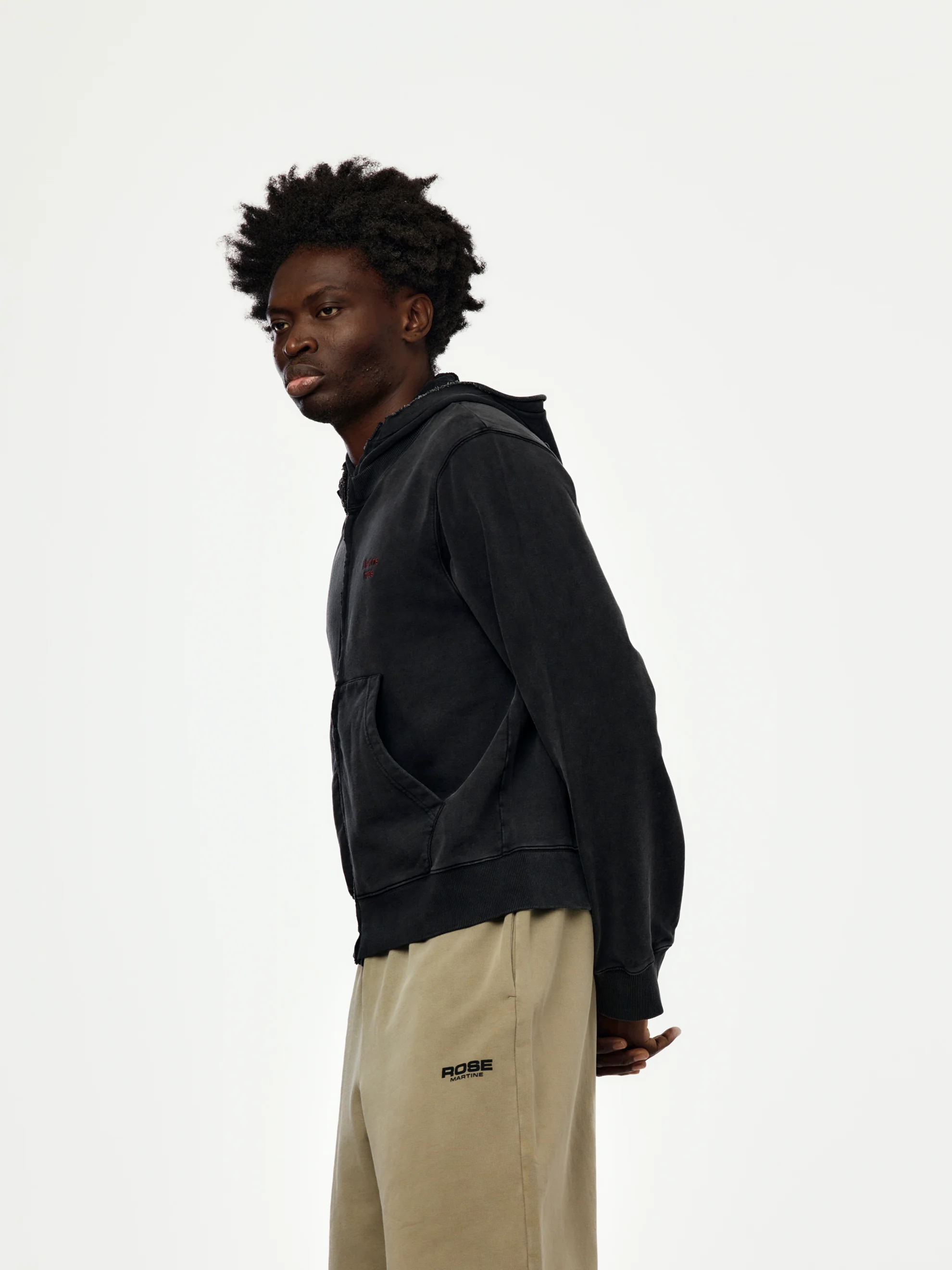HOODED ZIP CREW (BLACK WASHED) - Image 2