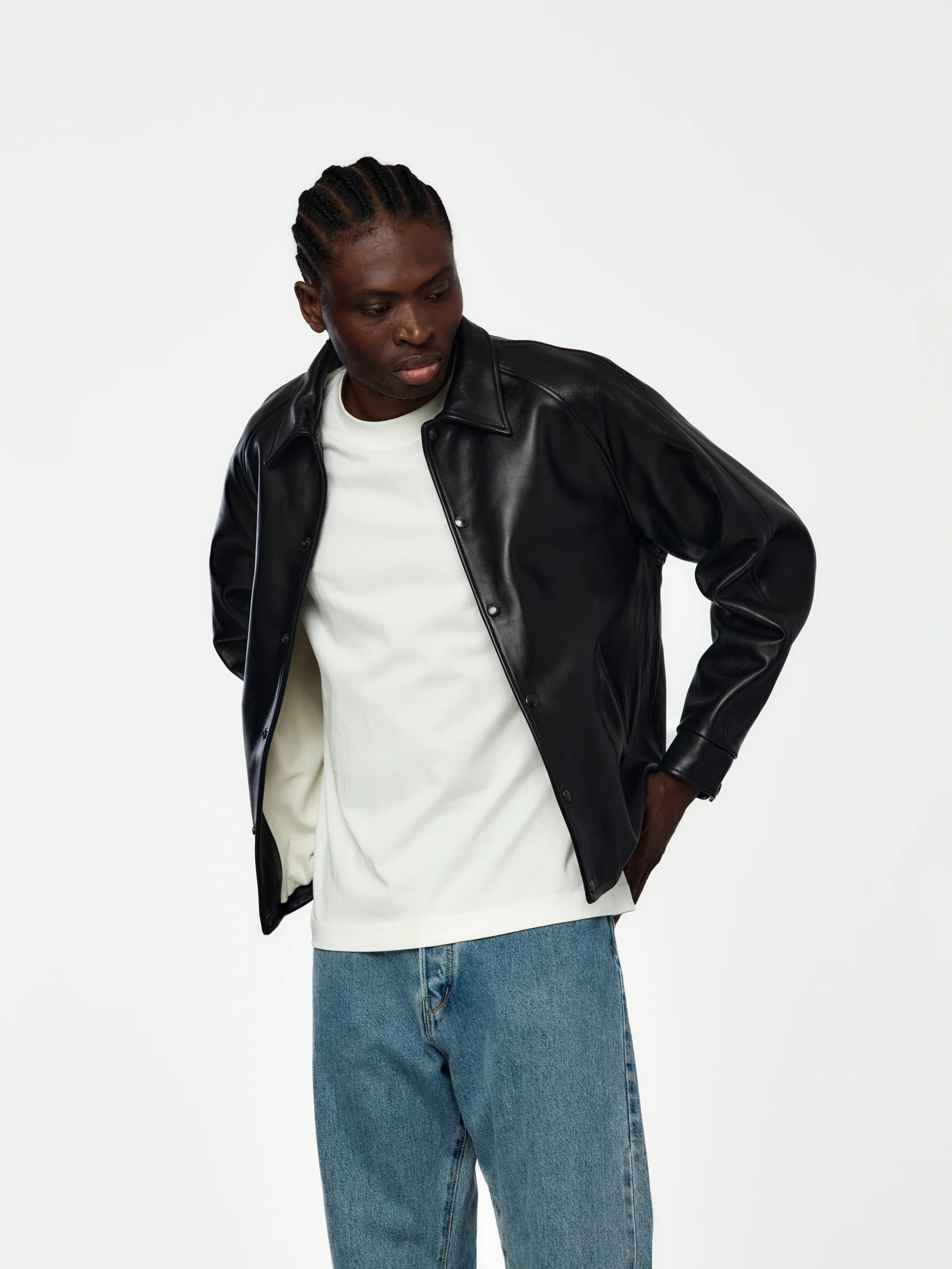 Leather Coach Jacket(Black) - Image 3