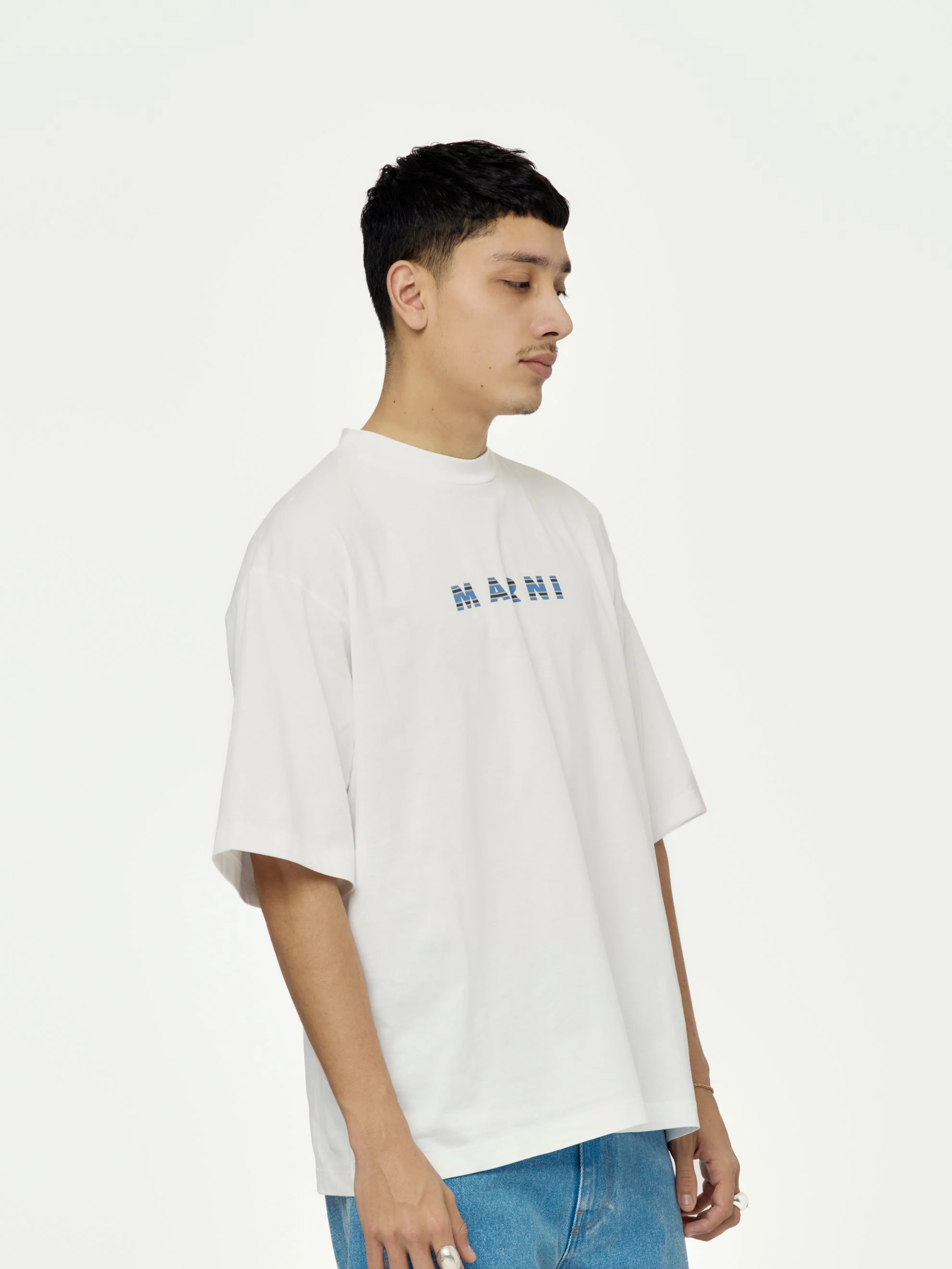 Marni Printed Stripes Logo T-Shirt (Lily White) - Image 2