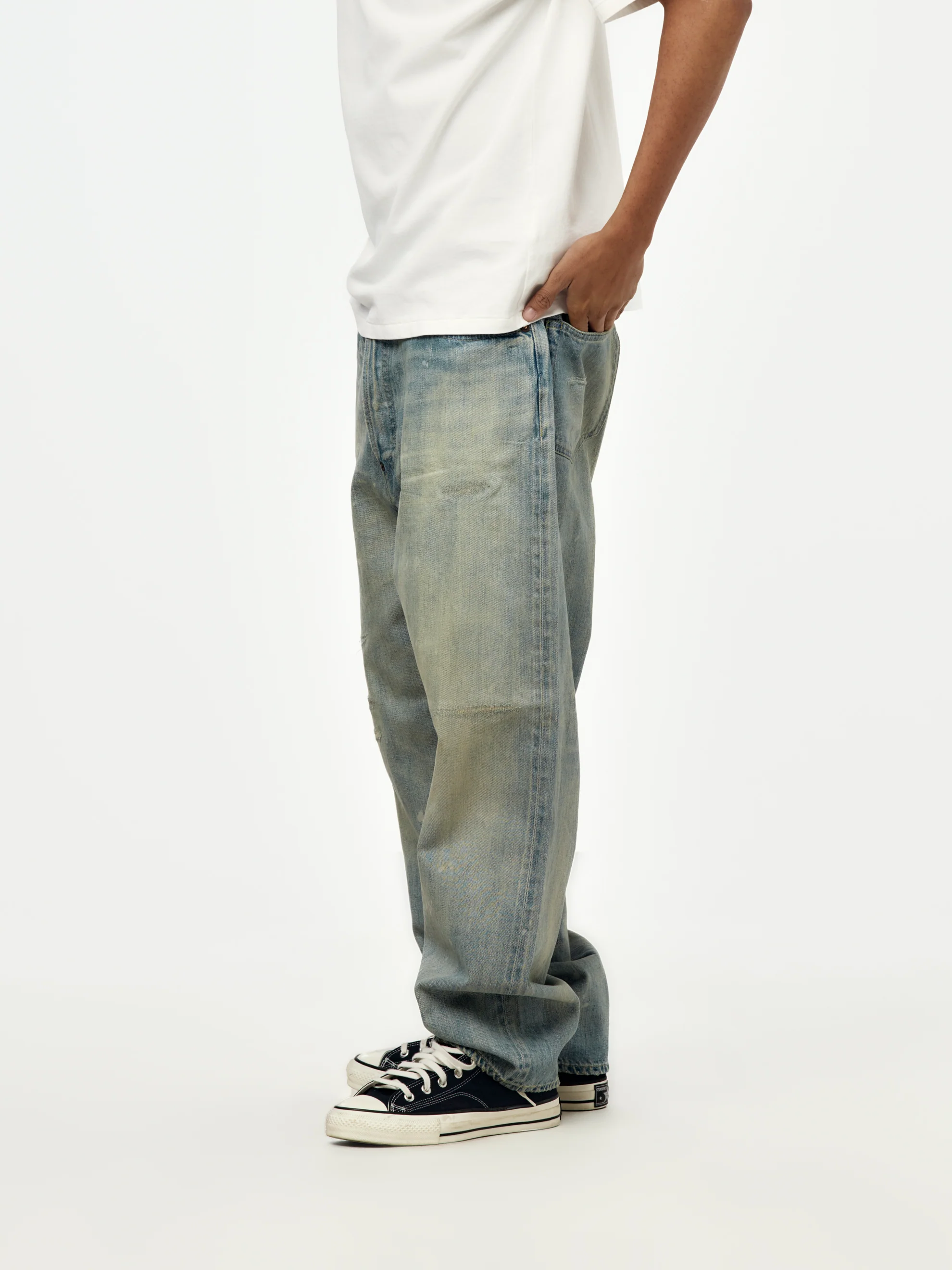 No.37 Washed Wide Denim Pants (BLEACH) (SIS) - Image 2