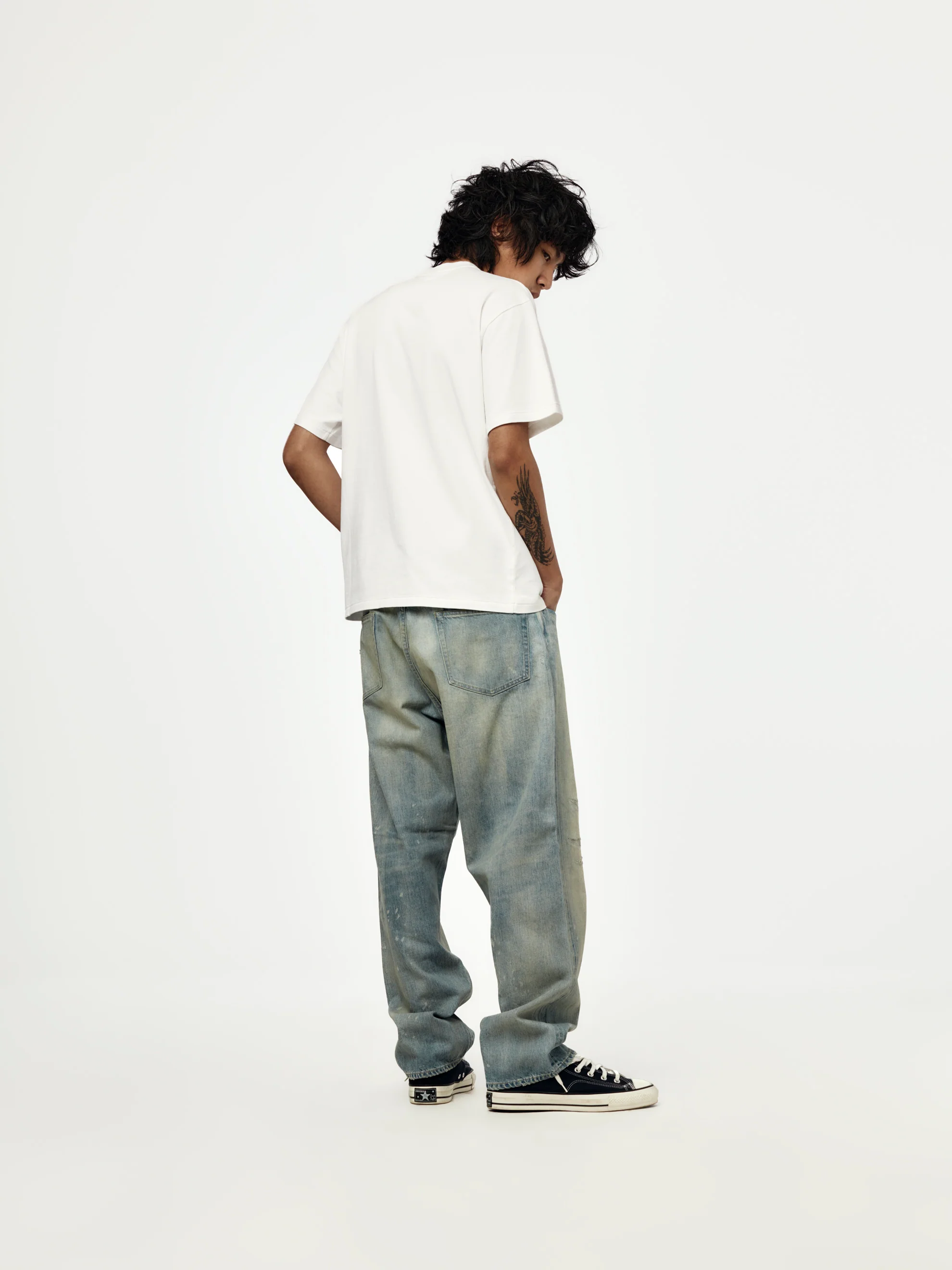 No.37 Washed Wide Denim Pants (BLEACH) (SIS) - Image 5