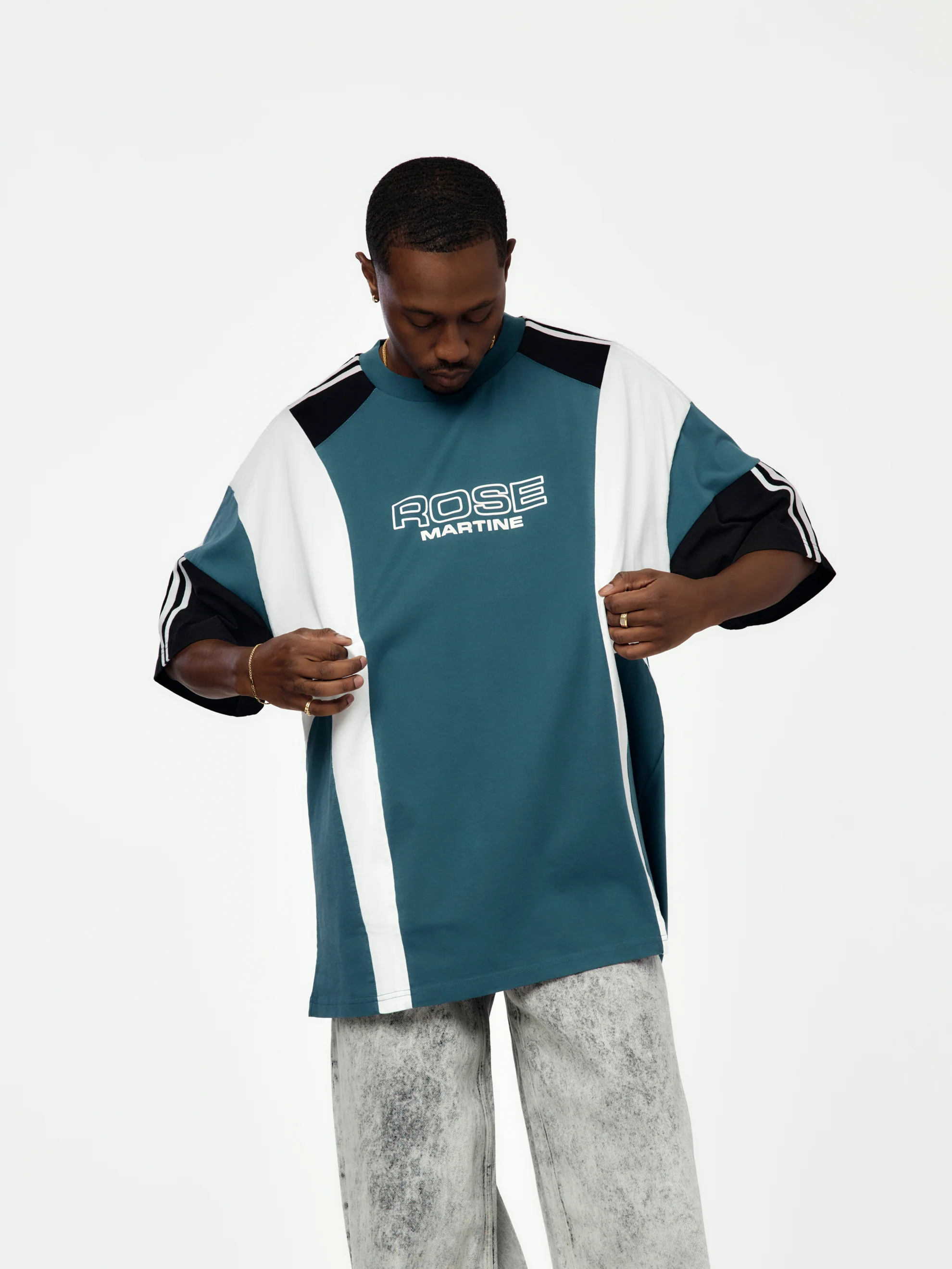 Oversized Panelled T-Shirt (Blue)