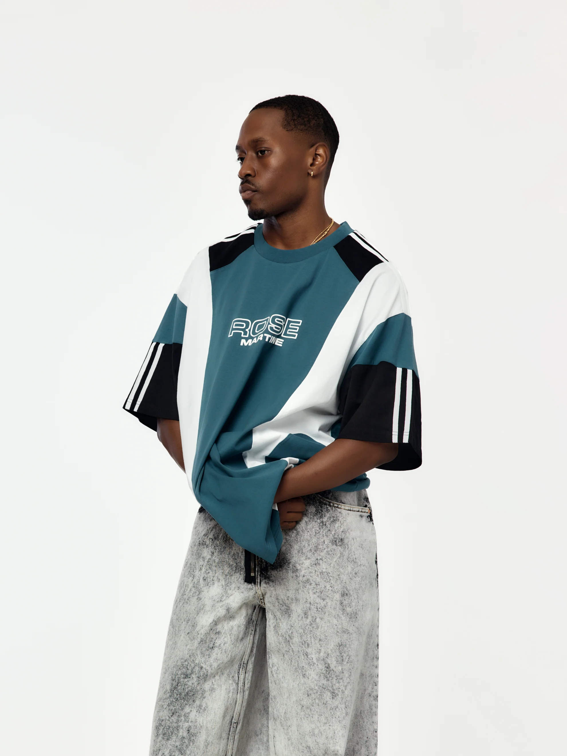 Oversized Panelled T-Shirt (Blue) - Image 2