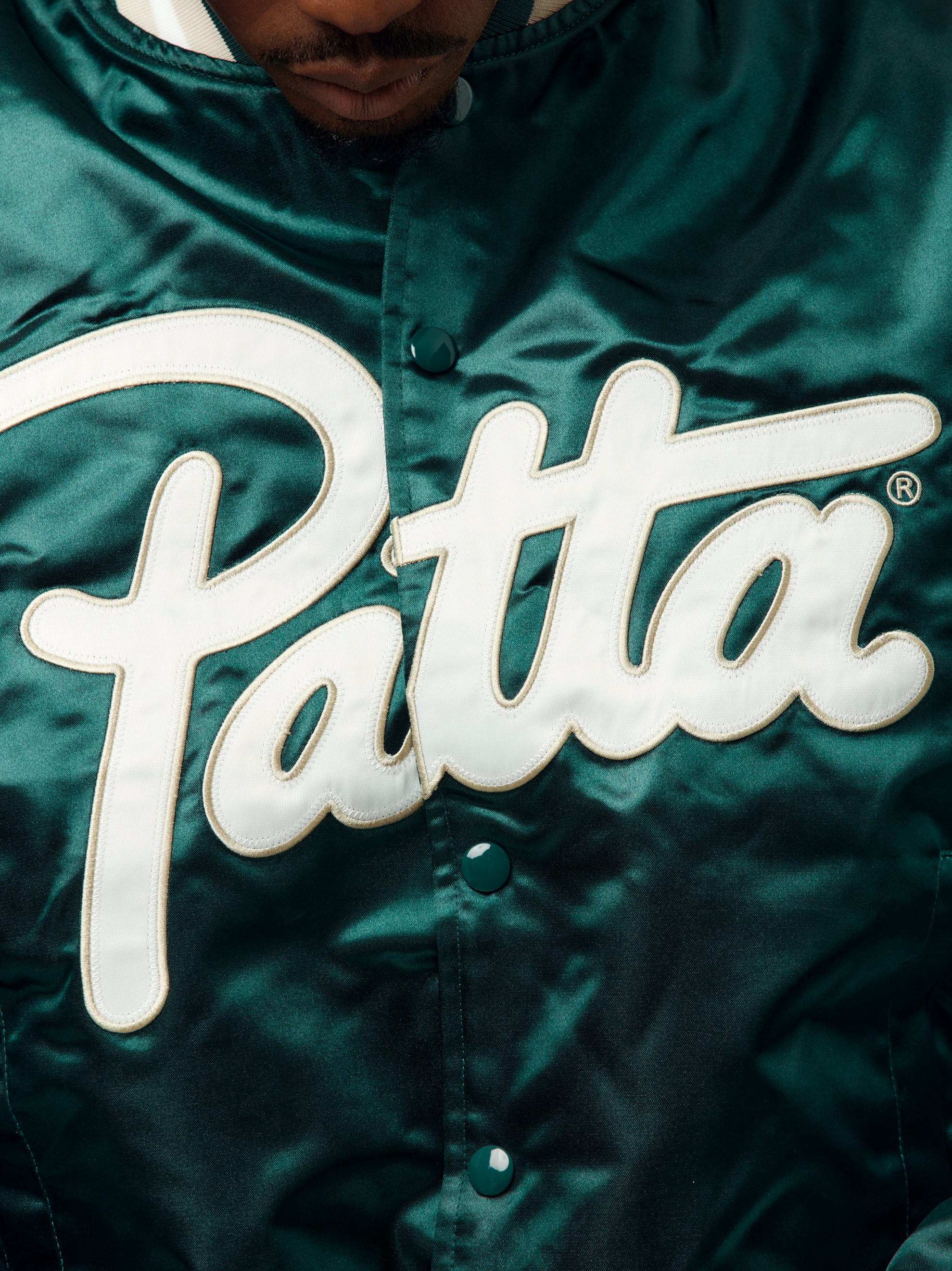 Patta Script Logo Satin Varsity Jacket (Bistro Green) - Image 6