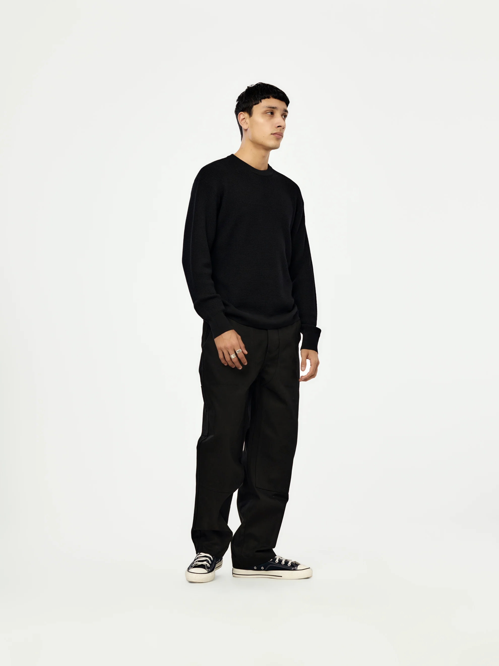 Portland Fine Waffle Jumper (Black) - Image 4