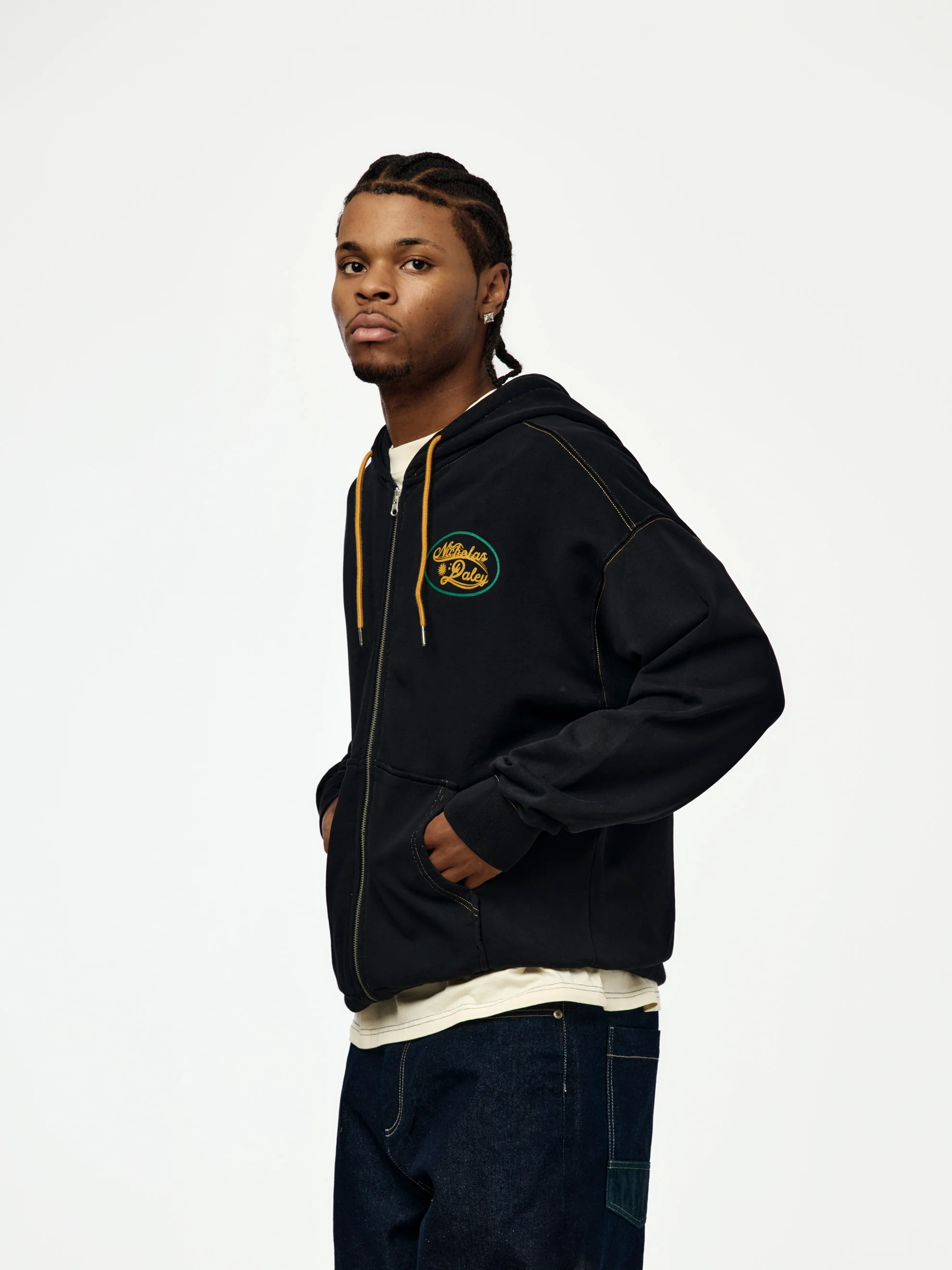 Roots Zip Up Hoodie (Black) - Image 2