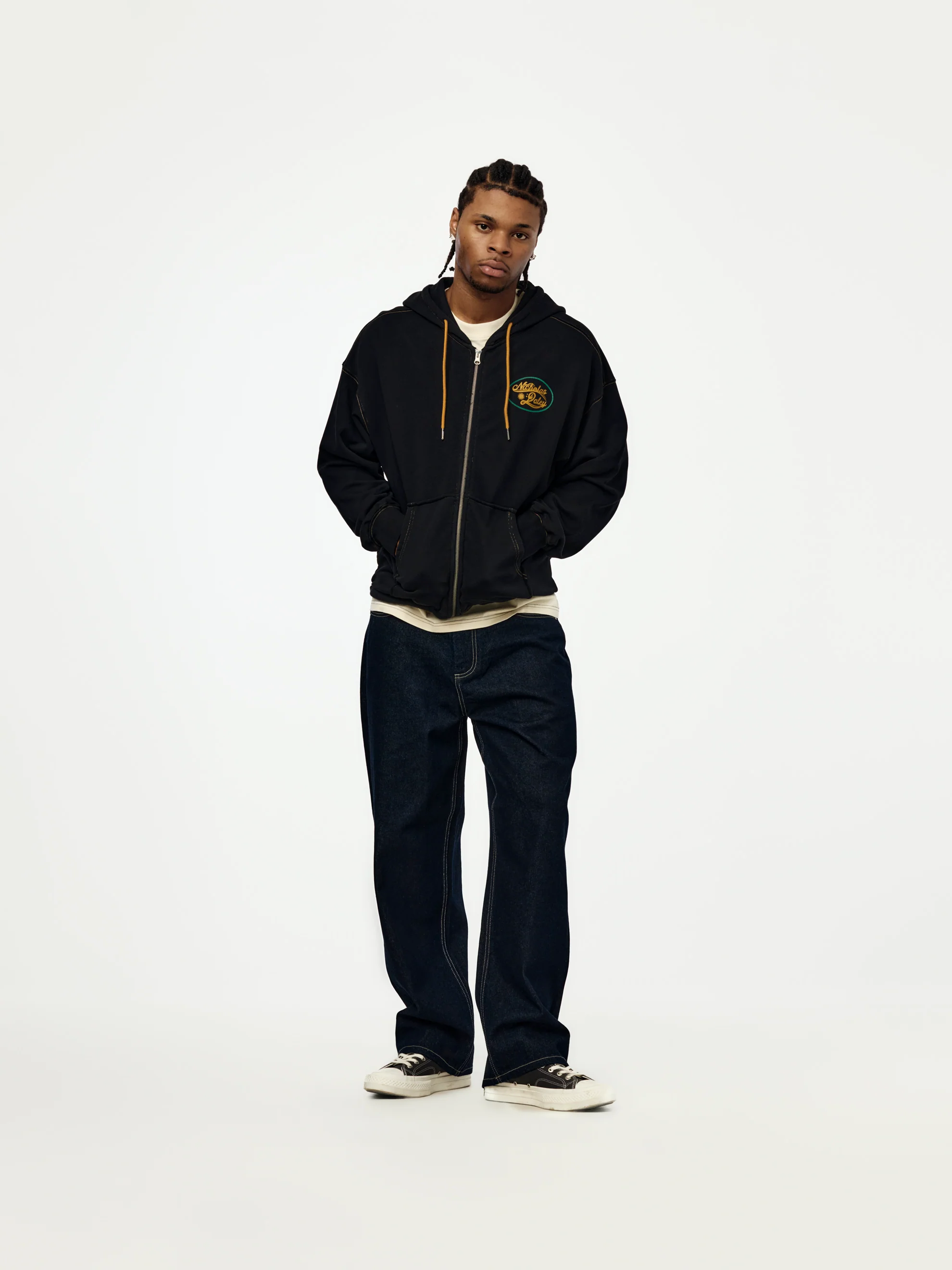 Roots Zip Up Hoodie (Black) - Image 5