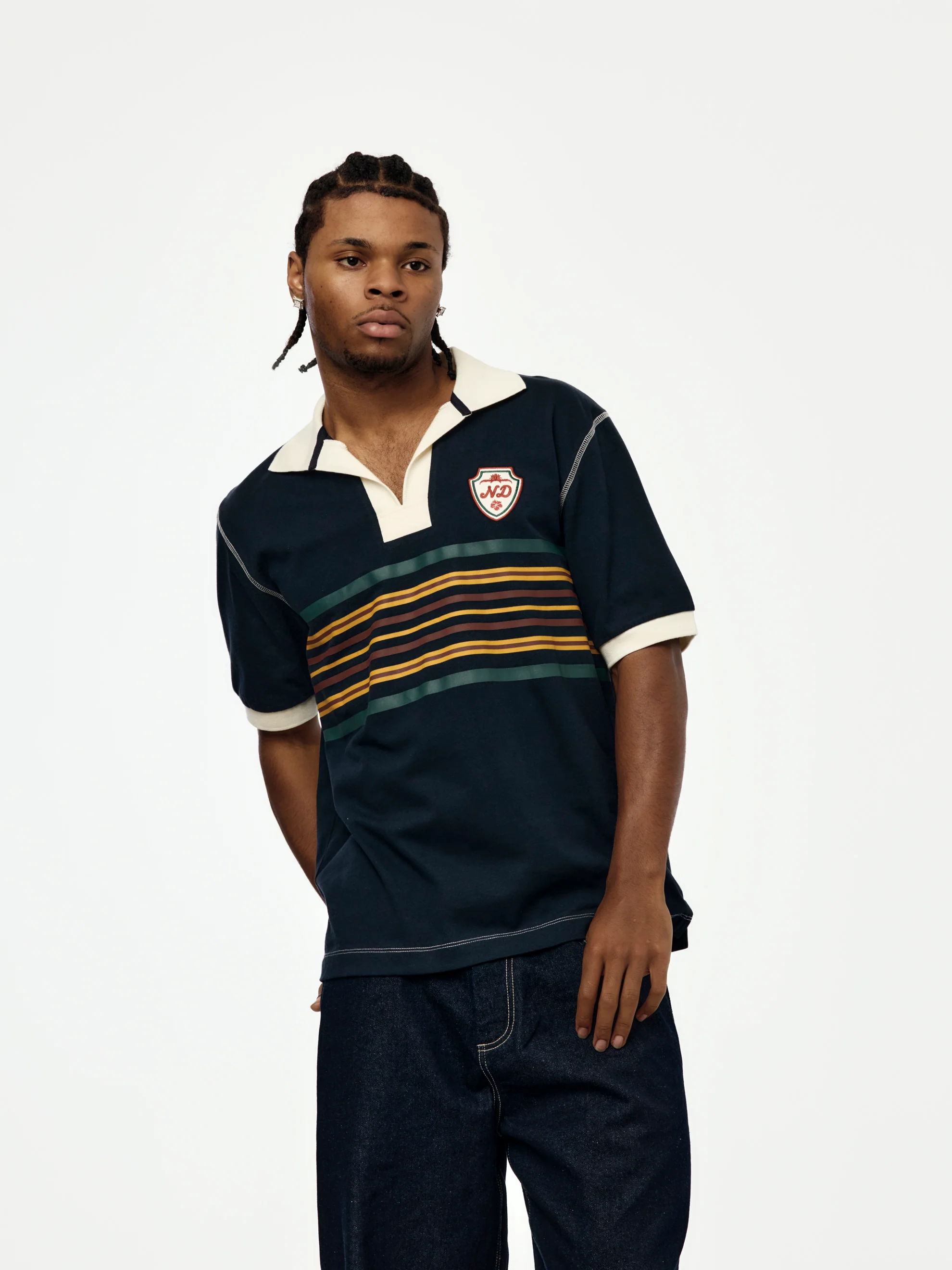 S/S Striped Rugby Polo (Navy)