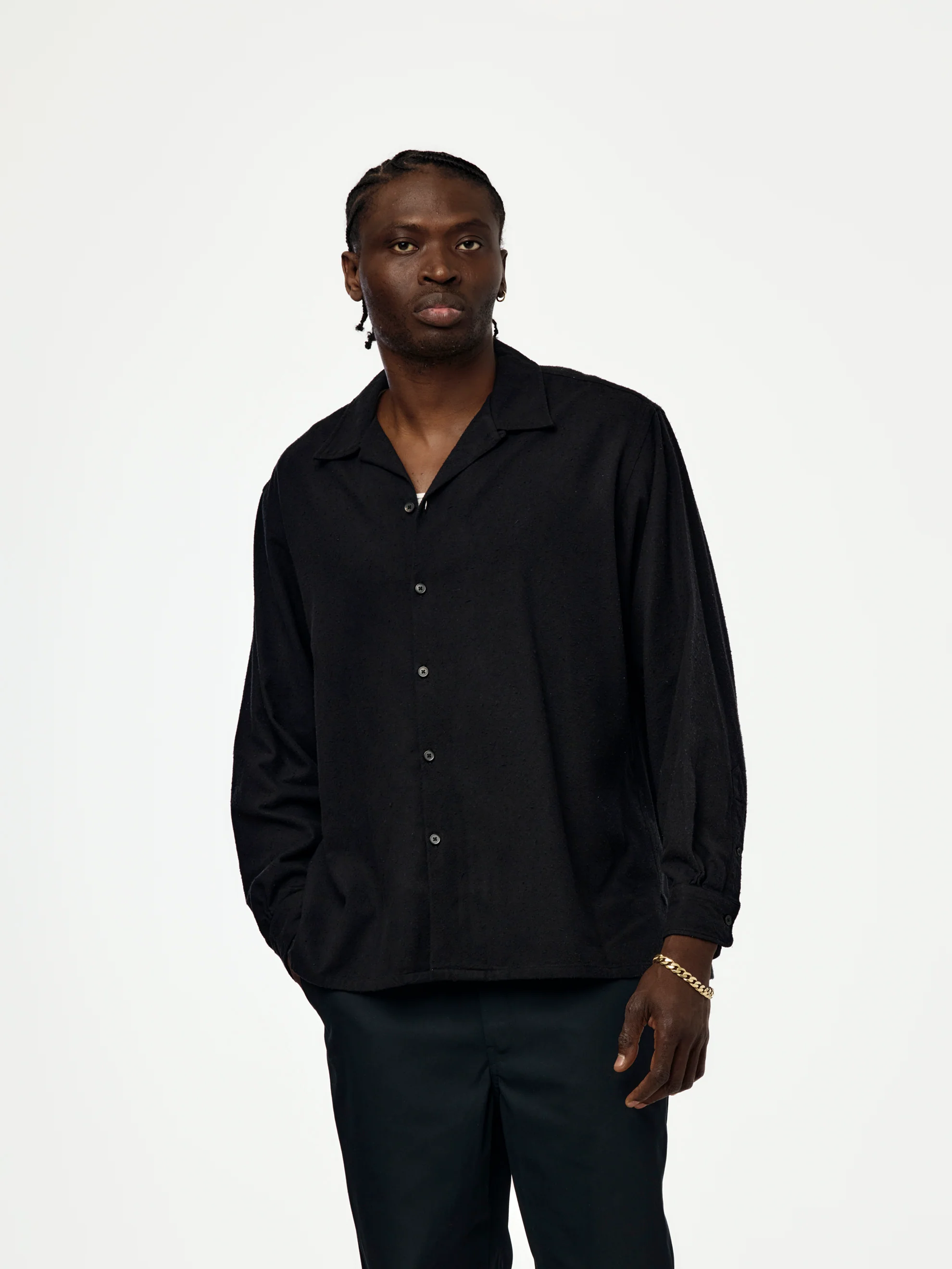 Silk Nep Loop Collar Shirt (BLACK) (SIS)