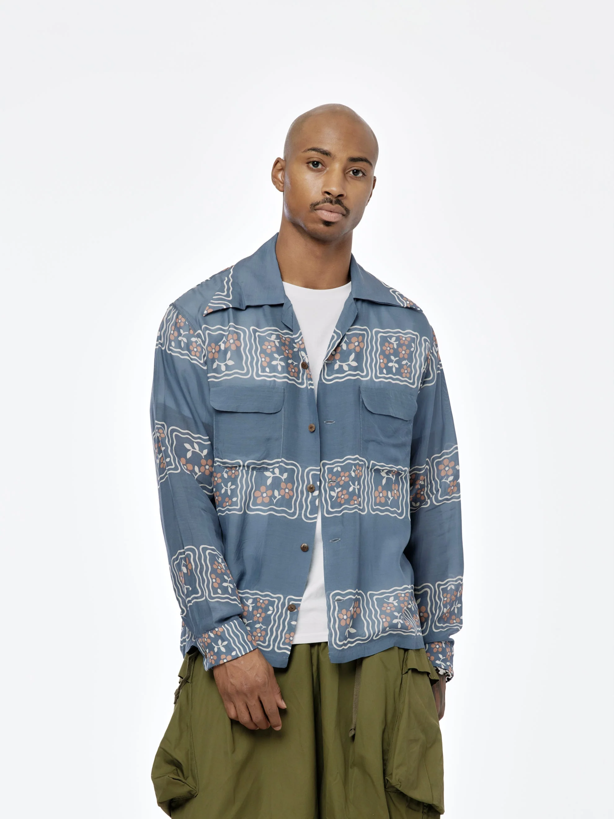 Silk Wrangle Cookie Collar Shirt (Blue)