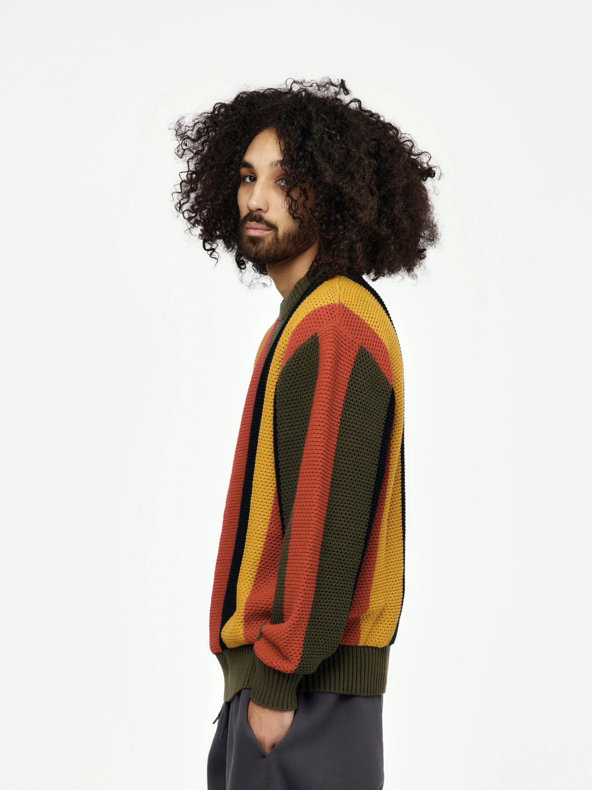 Striped Honeycomb Knitted Sweater (Multi) - Image 2