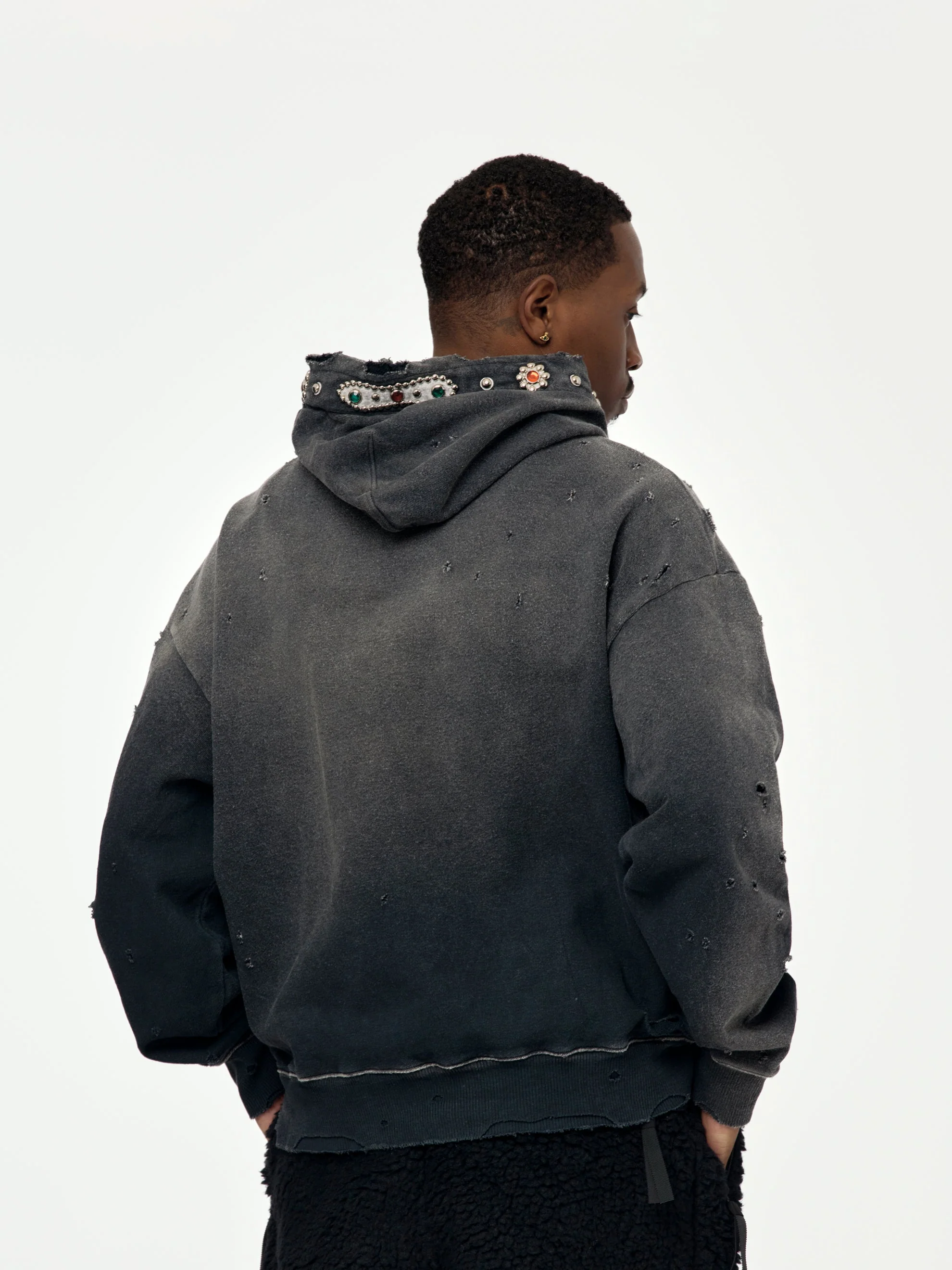 SWT Knit THRILLER Damaged Hoodie (STUDS) (Black) - Image 3