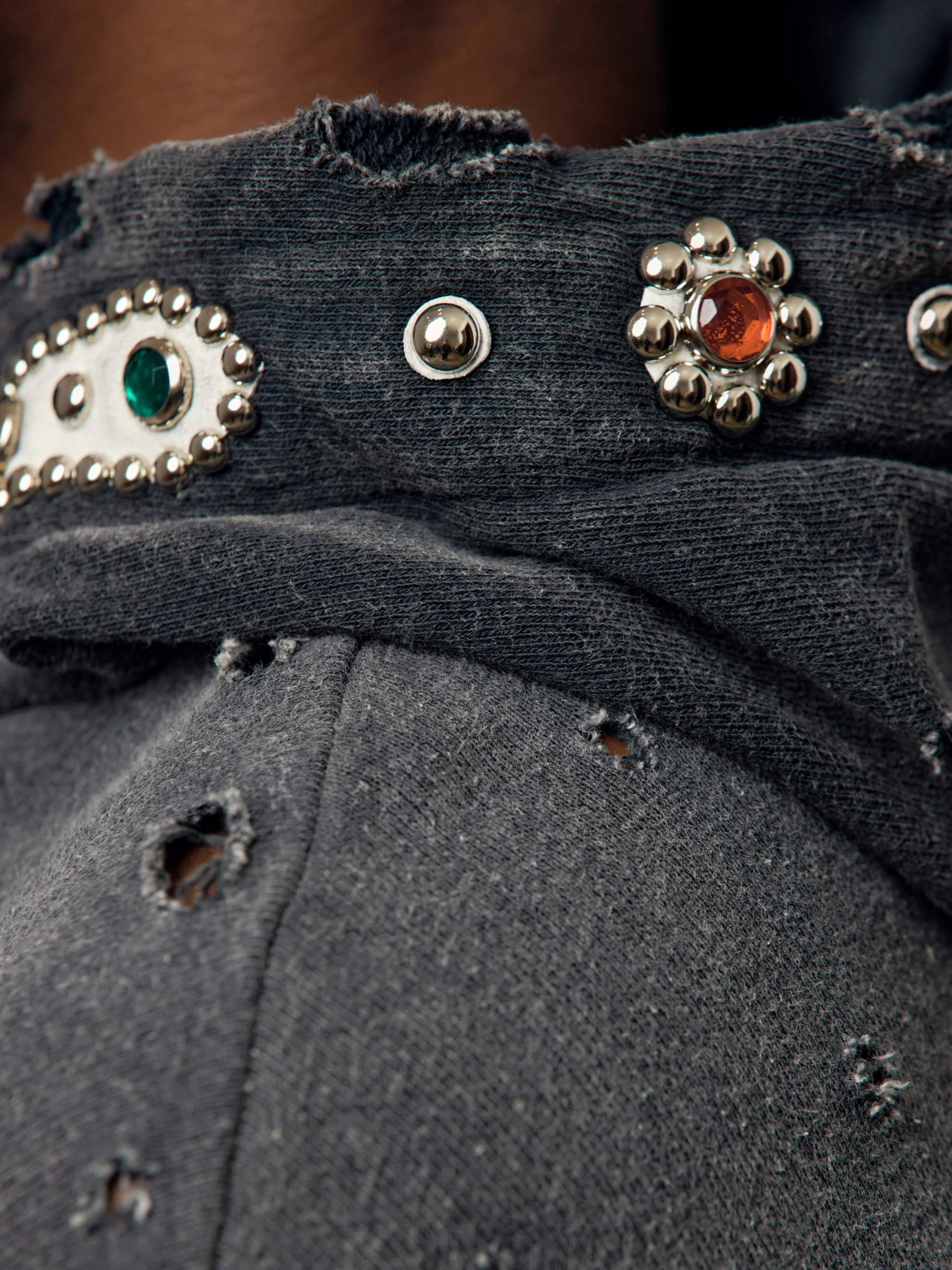 SWT Knit THRILLER Damaged Hoodie (STUDS) (Black) - Image 6