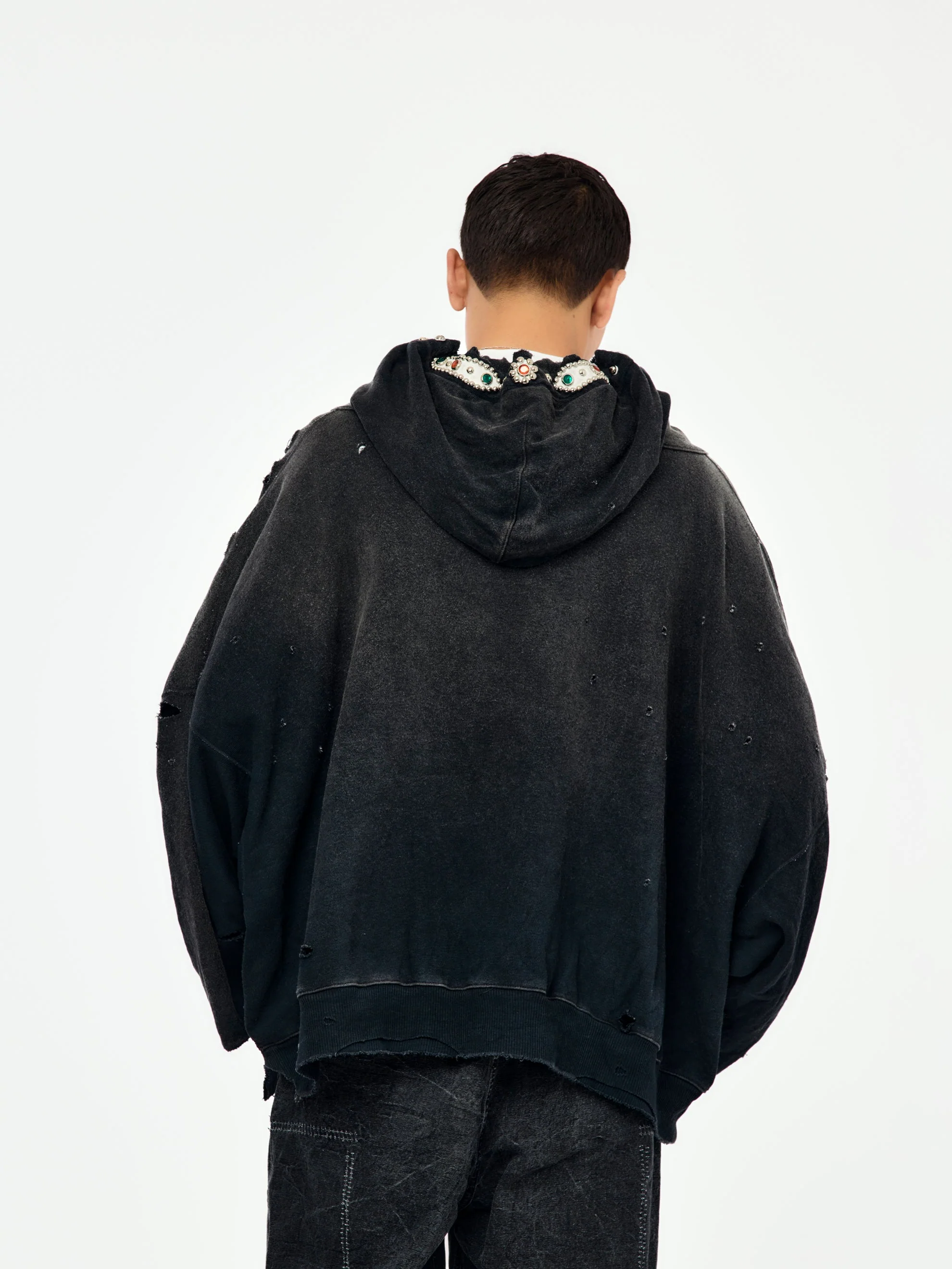 Thriller Damage Devil Hoodie Blouson SWT Knit (Studs Remake/Black) - Image 2