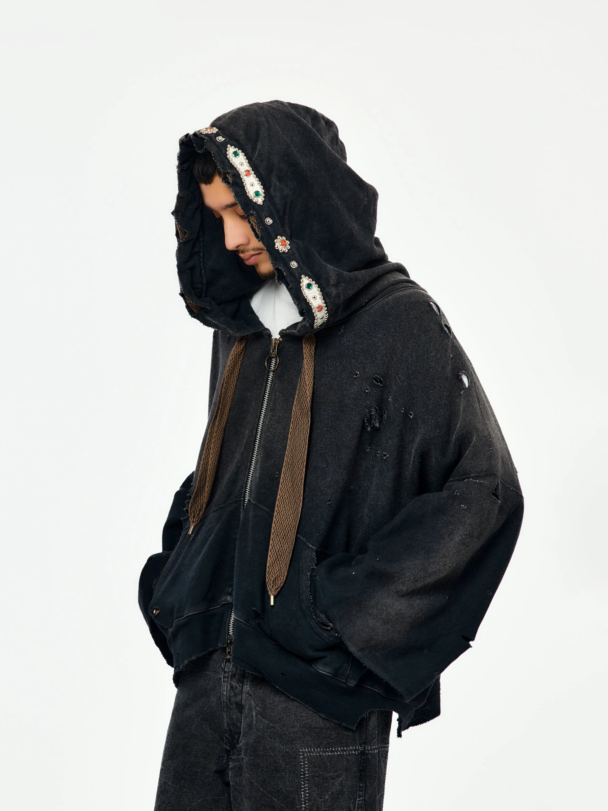 Thriller Damage Devil Hoodie Blouson SWT Knit (Studs Remake/Black) - Image 3