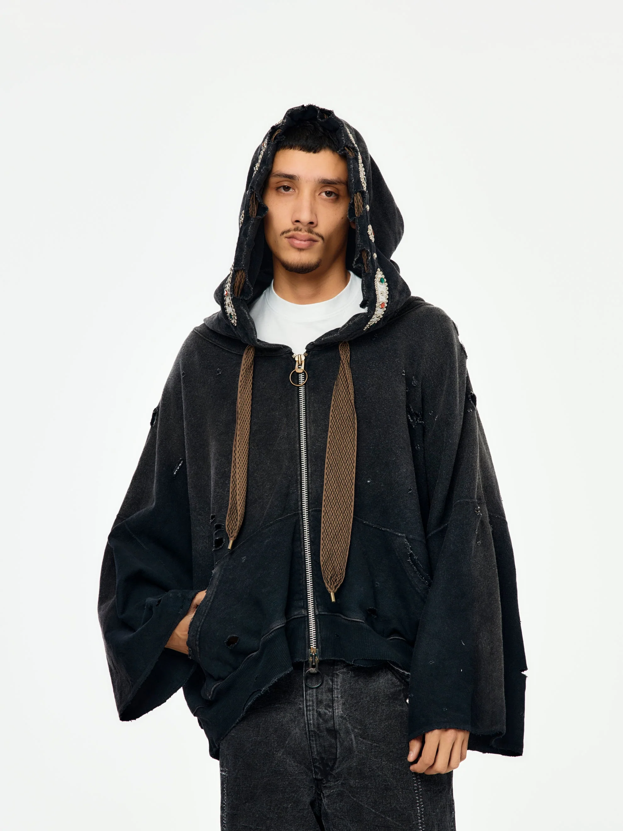 Thriller Damage Devil Hoodie Blouson SWT Knit (Studs Remake/Black) - Image 4