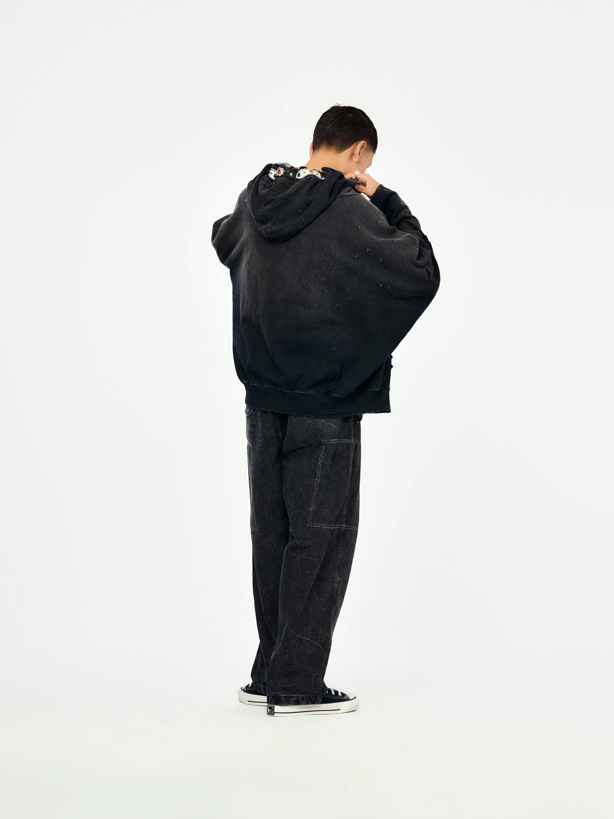 Thriller Damage Devil Hoodie Blouson SWT Knit (Studs Remake/Black) - Image 5