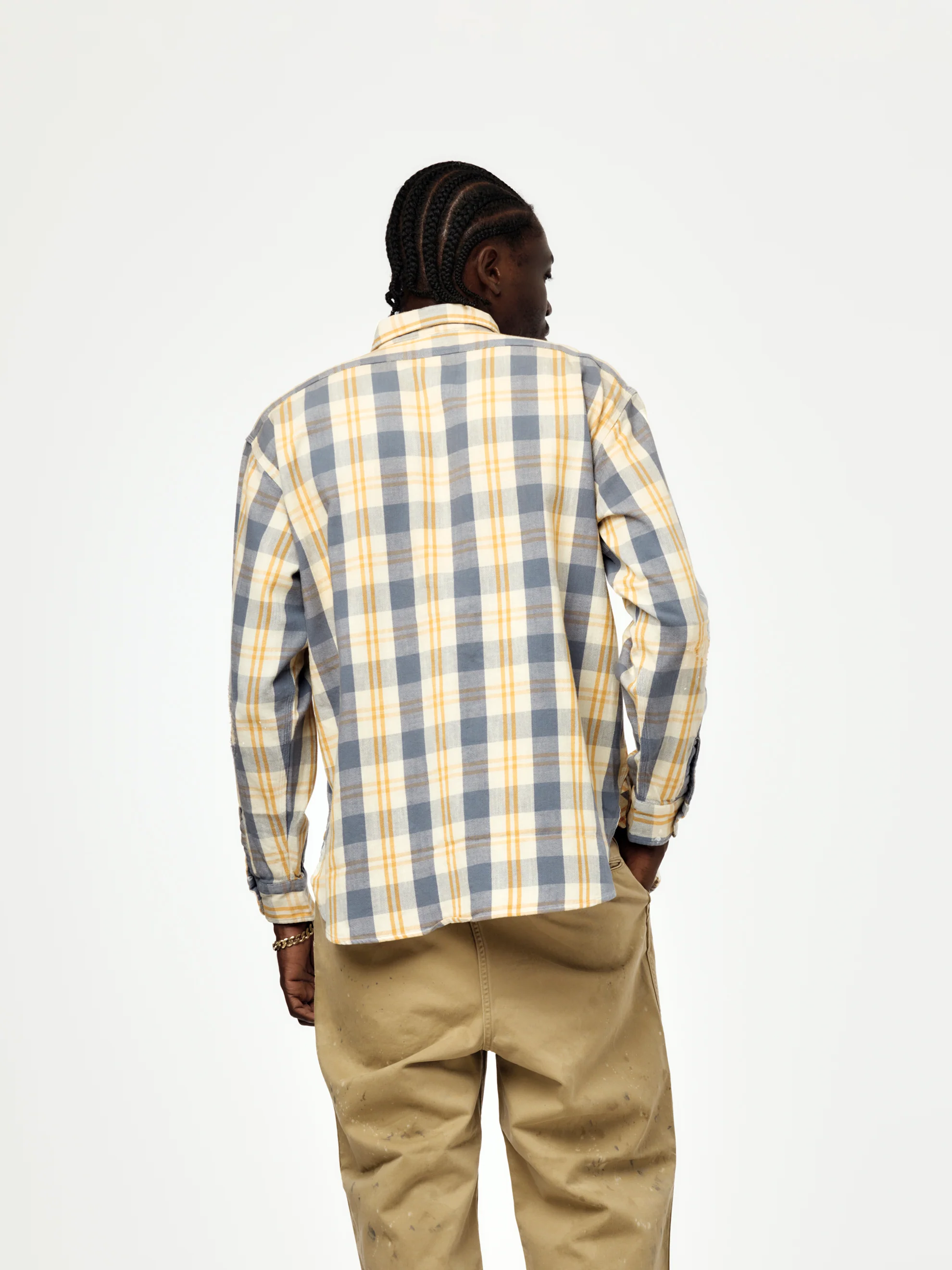 Unique Pocket Check Aged Flannel Shirt (Yellow/Blue) - Image 3