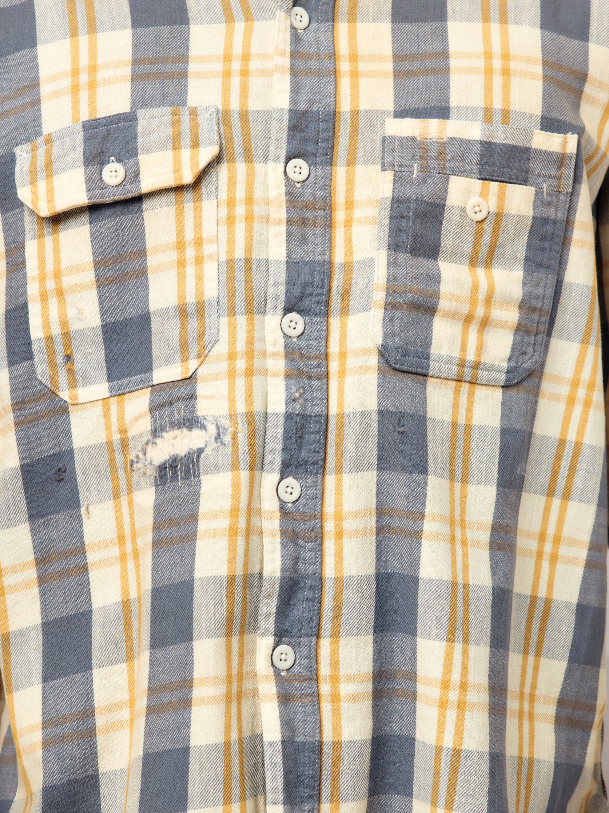 Unique Pocket Check Aged Flannel Shirt (Yellow/Blue) - Image 6