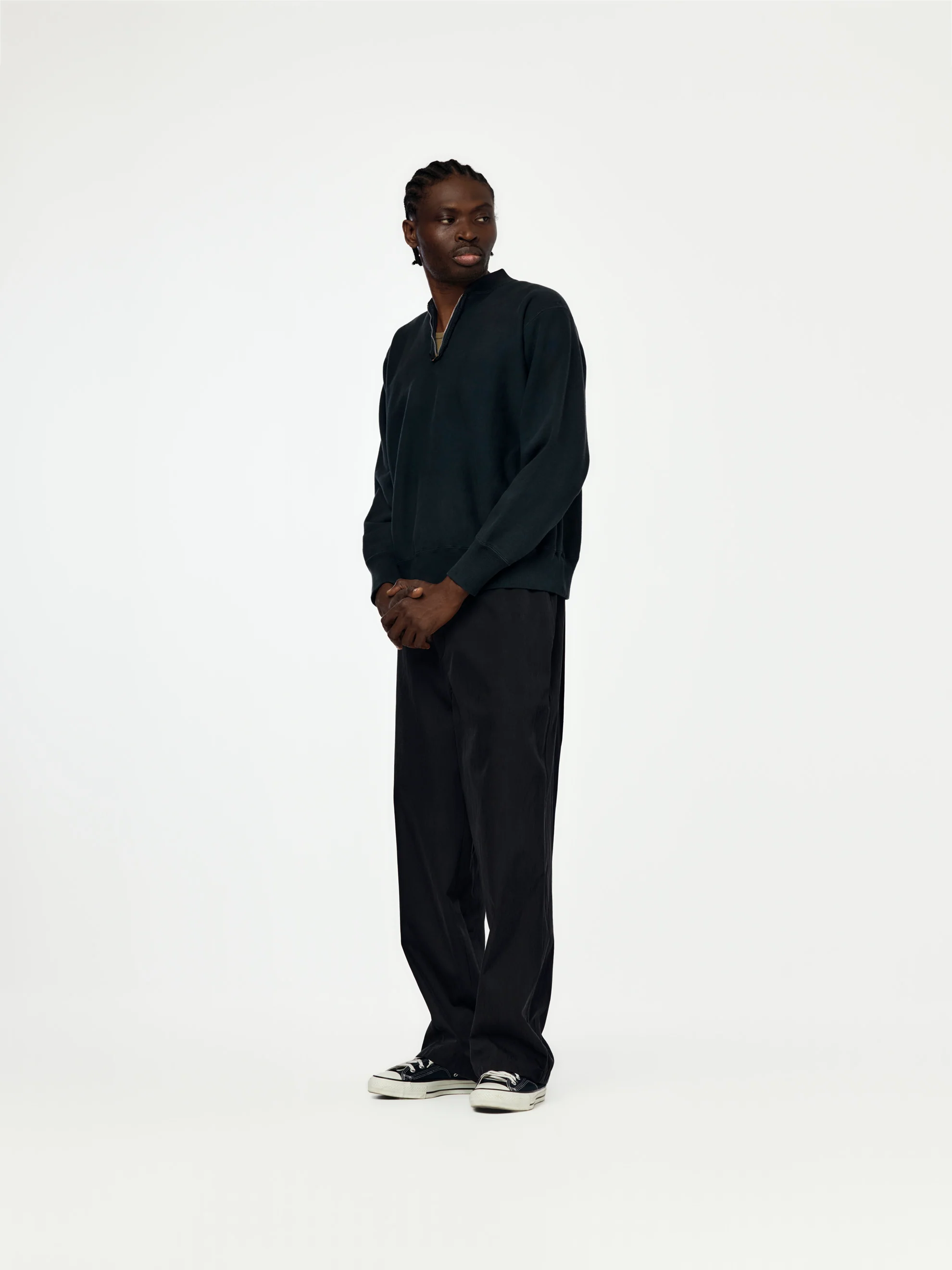 Vintage Half Zip Rib Collar Sweatshirt (Black) SIS - Image 4