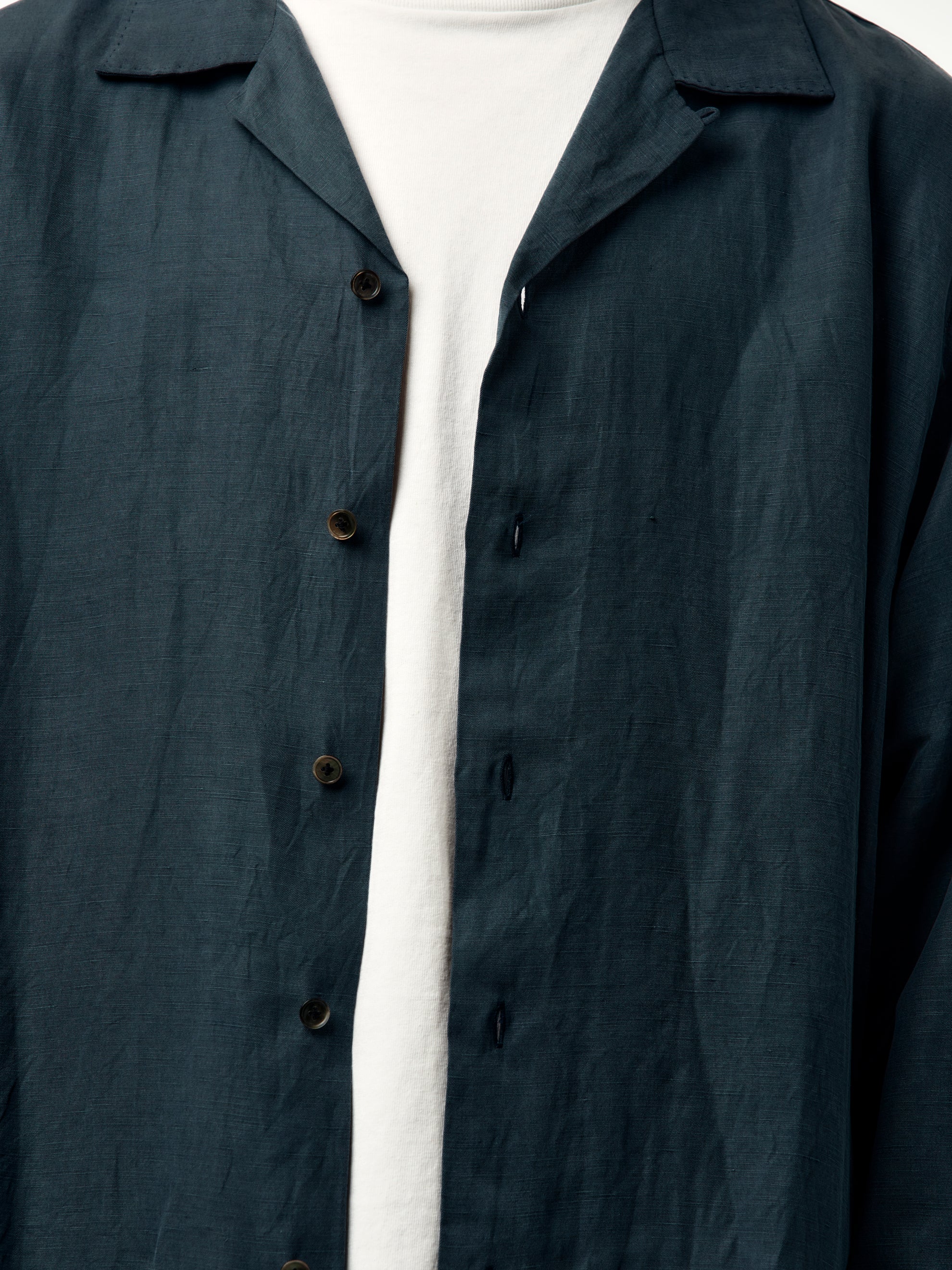 Vintage Silk Linen Open Collar Shirt (NAVY) (SIS) - Image 6