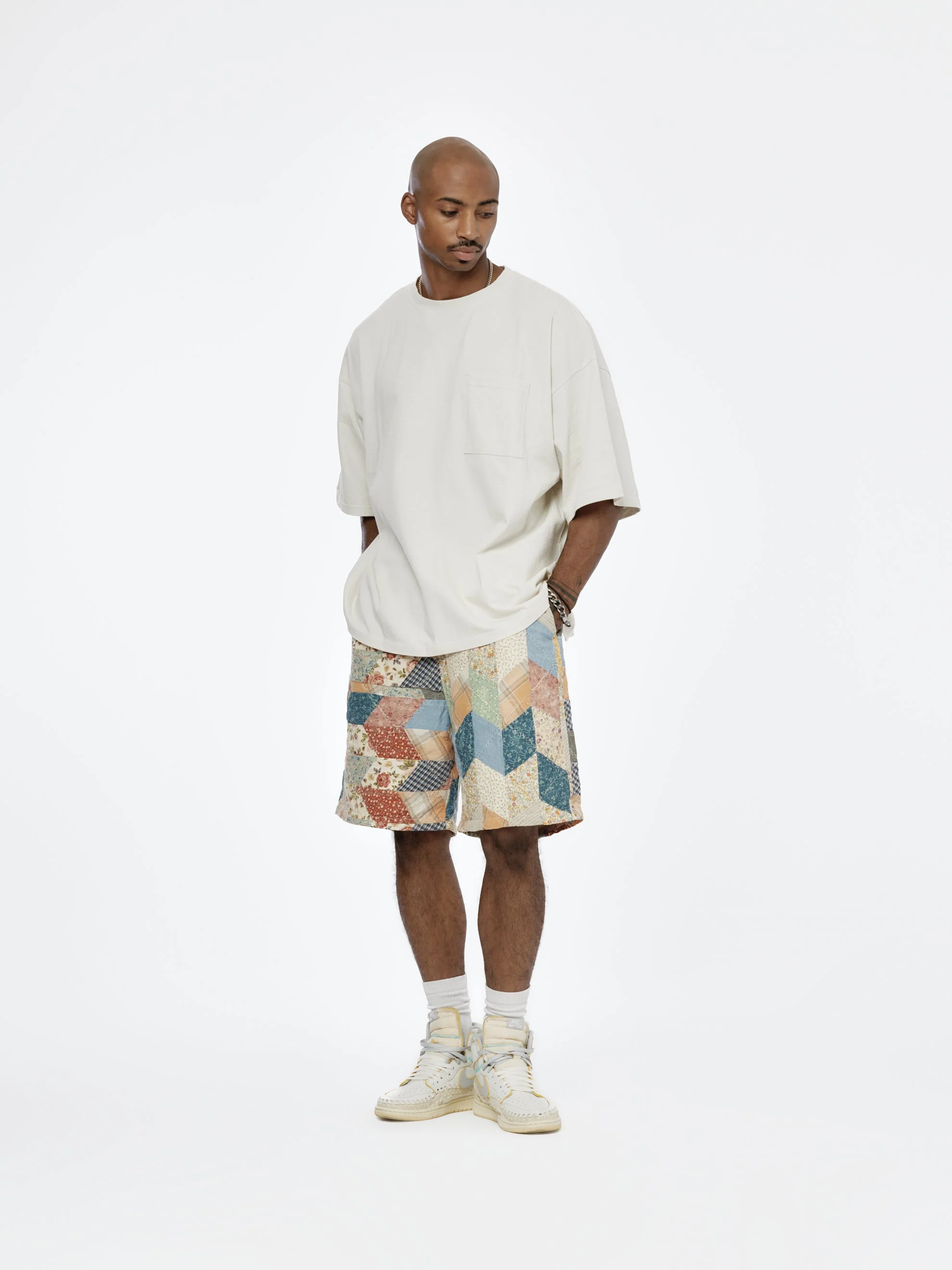 Yabane Quilt Patchwork Easy Shorts (Ecru) - Image 4