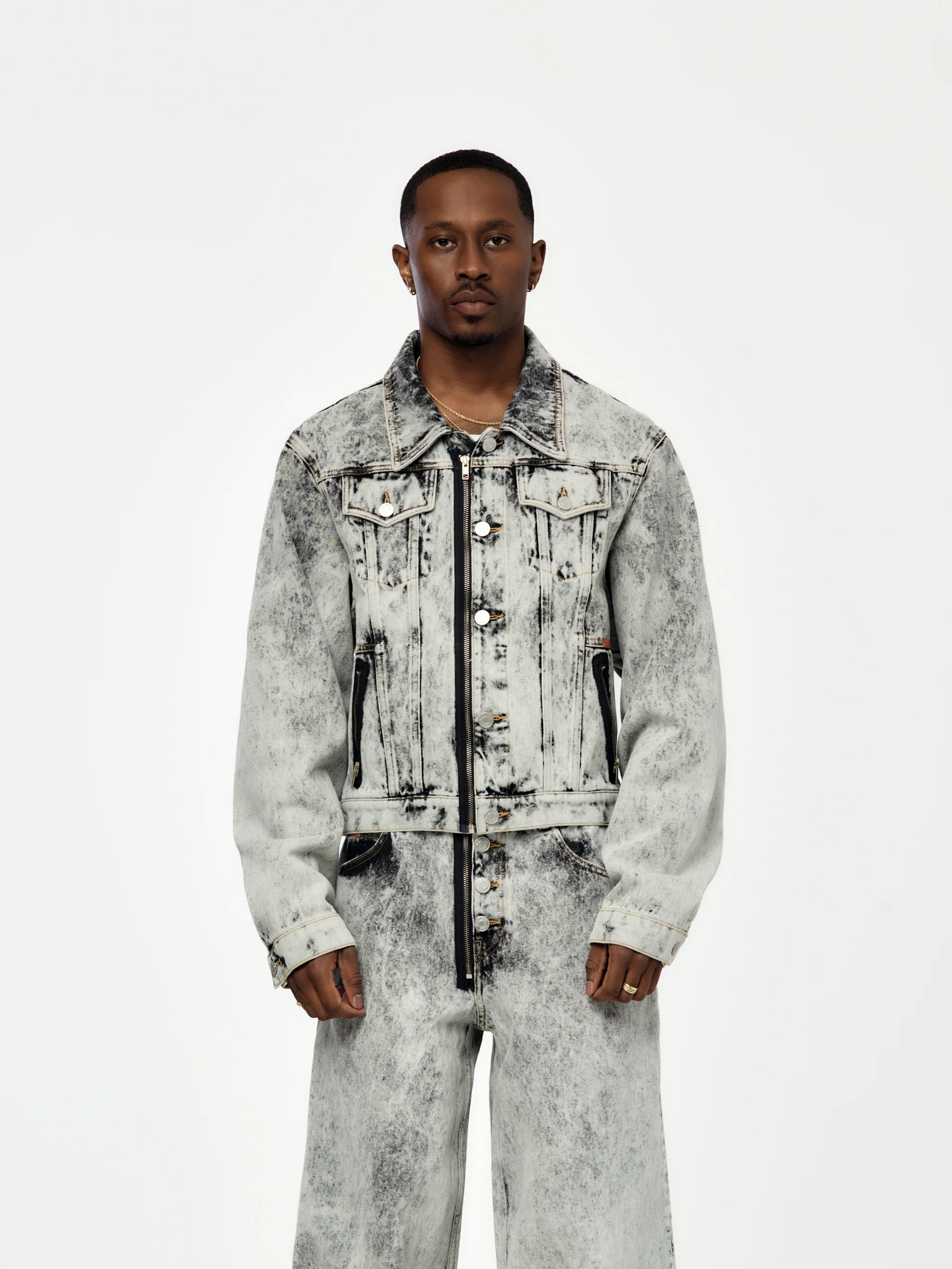 Zip Front Denim Jacket (Grey)