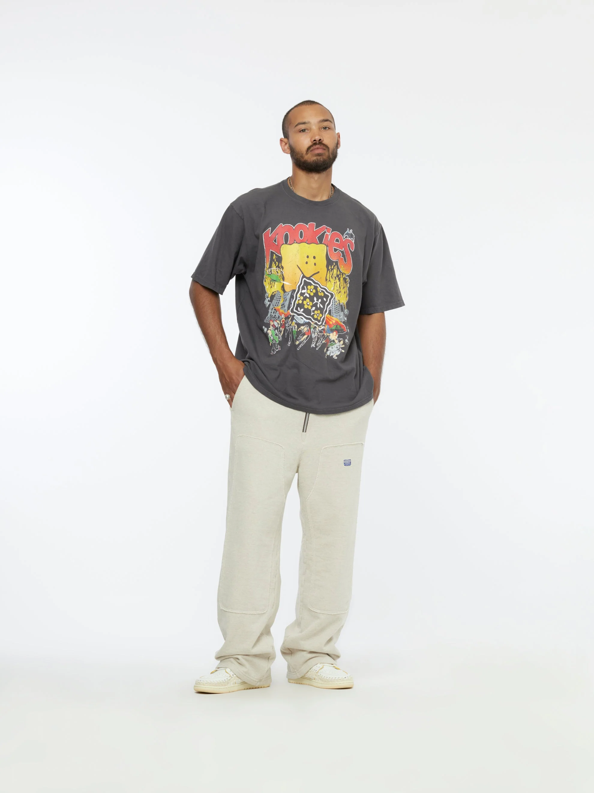 Zipper Knit W-Knee Sweatpants (Ecru) - Image 5